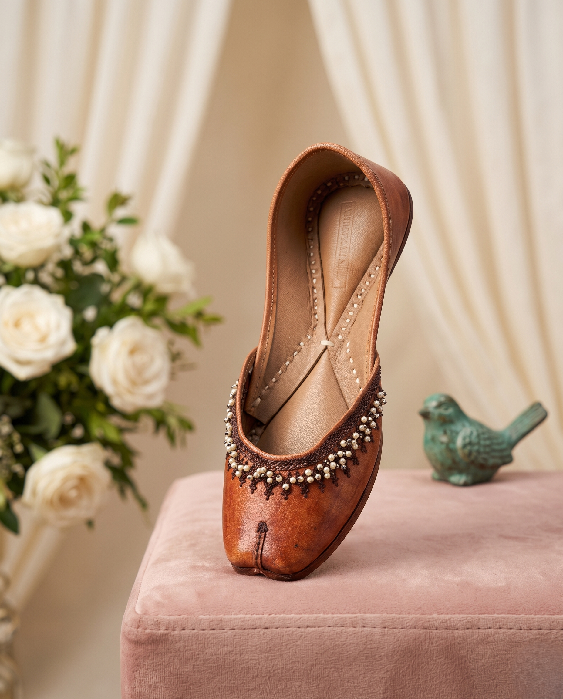 Brown Pearl Knot Pure Leather Handcrafted Jutti