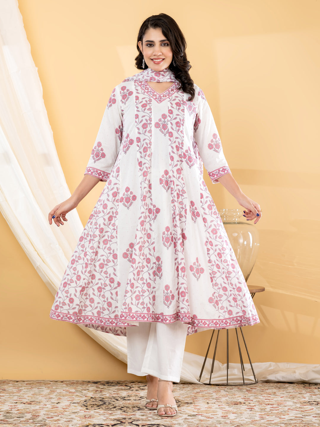 MYRA FLORAL PRINTED 3PC SET - WHITE PINK
