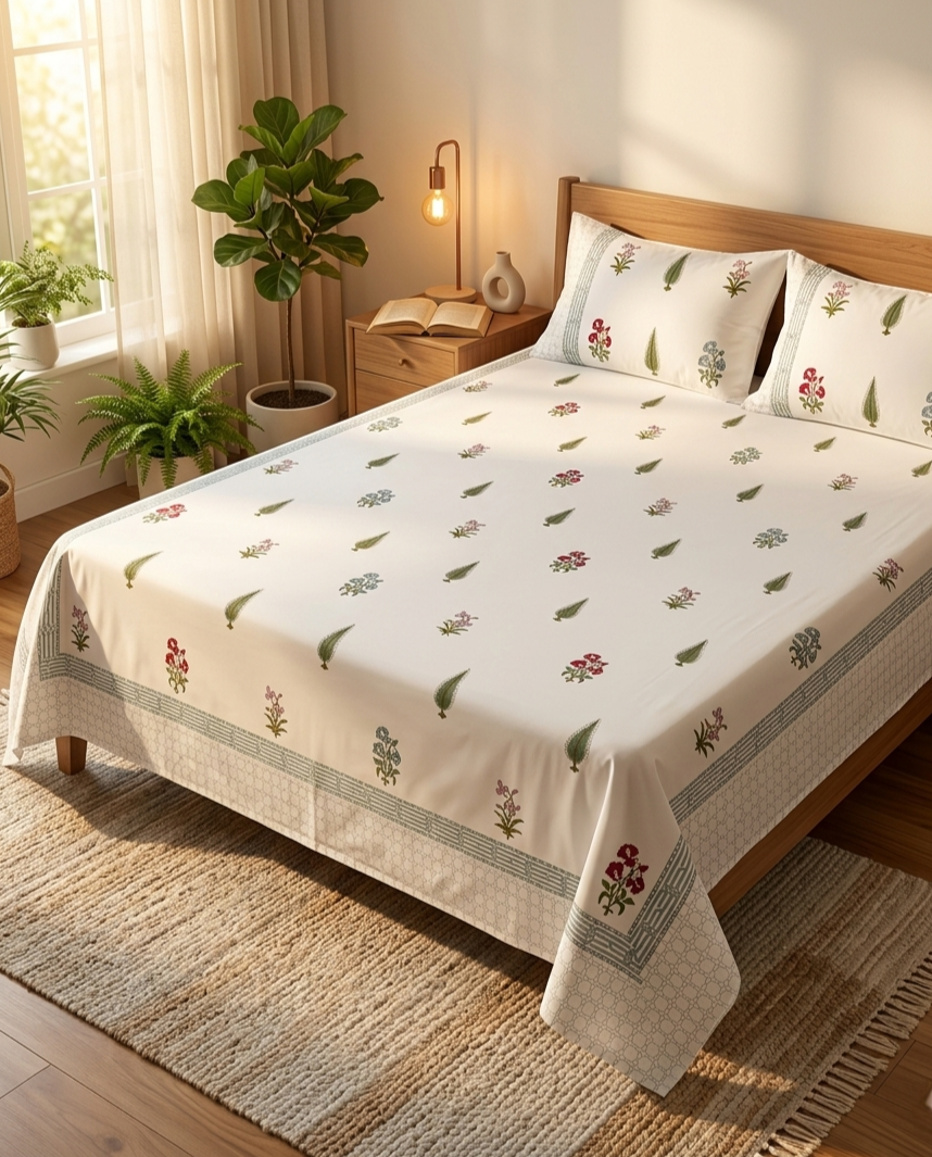 HERITAGE BUTA HAND BLOCK BEDSHEET PREMIUM COTTON