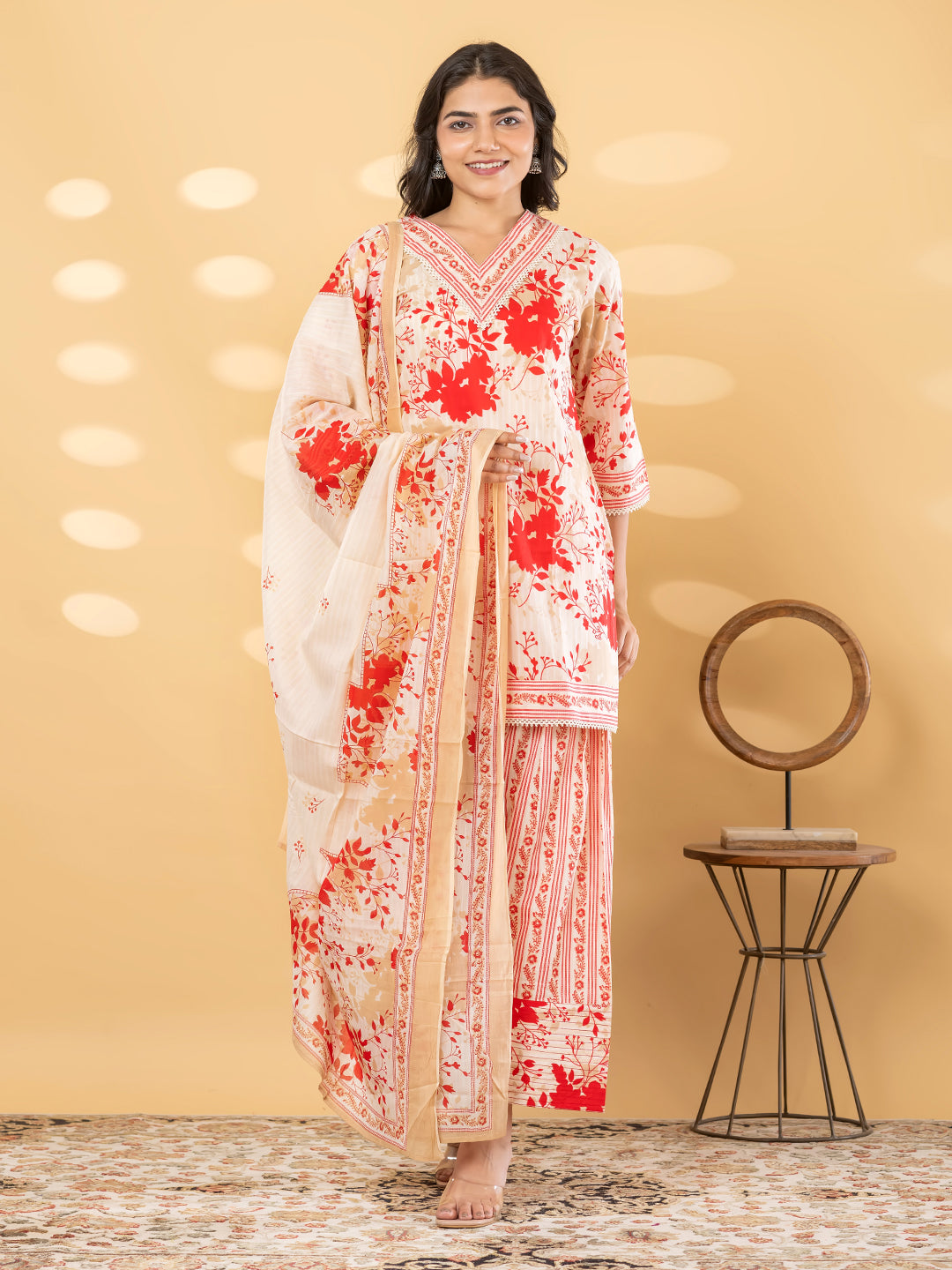 NOOR FARSI WHITE / RED SALWAR SUIT SET WITH DUPATTA
