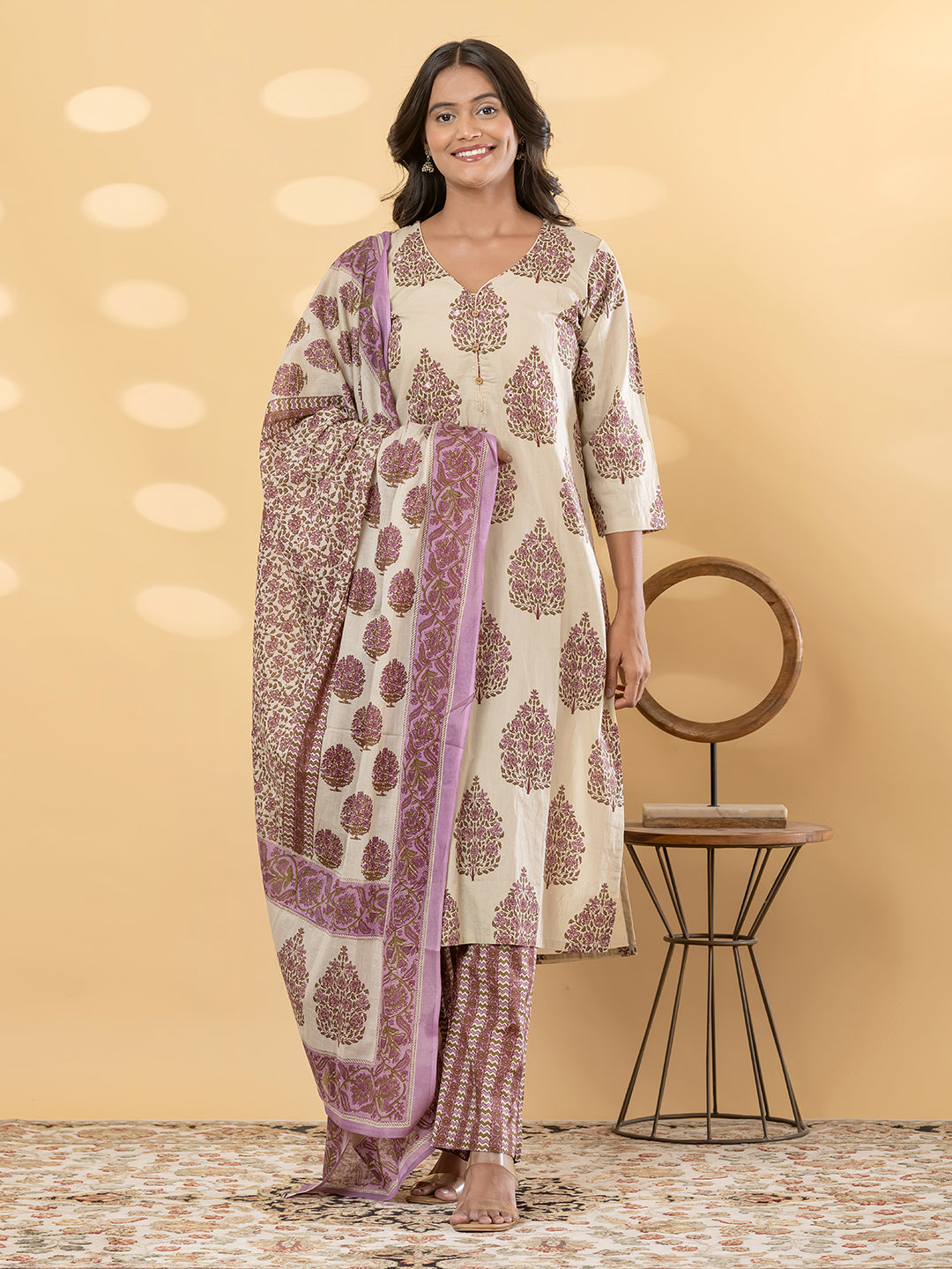 RIVANA BOTANICAL PRINTED 3PC SET - IVORY LILAC