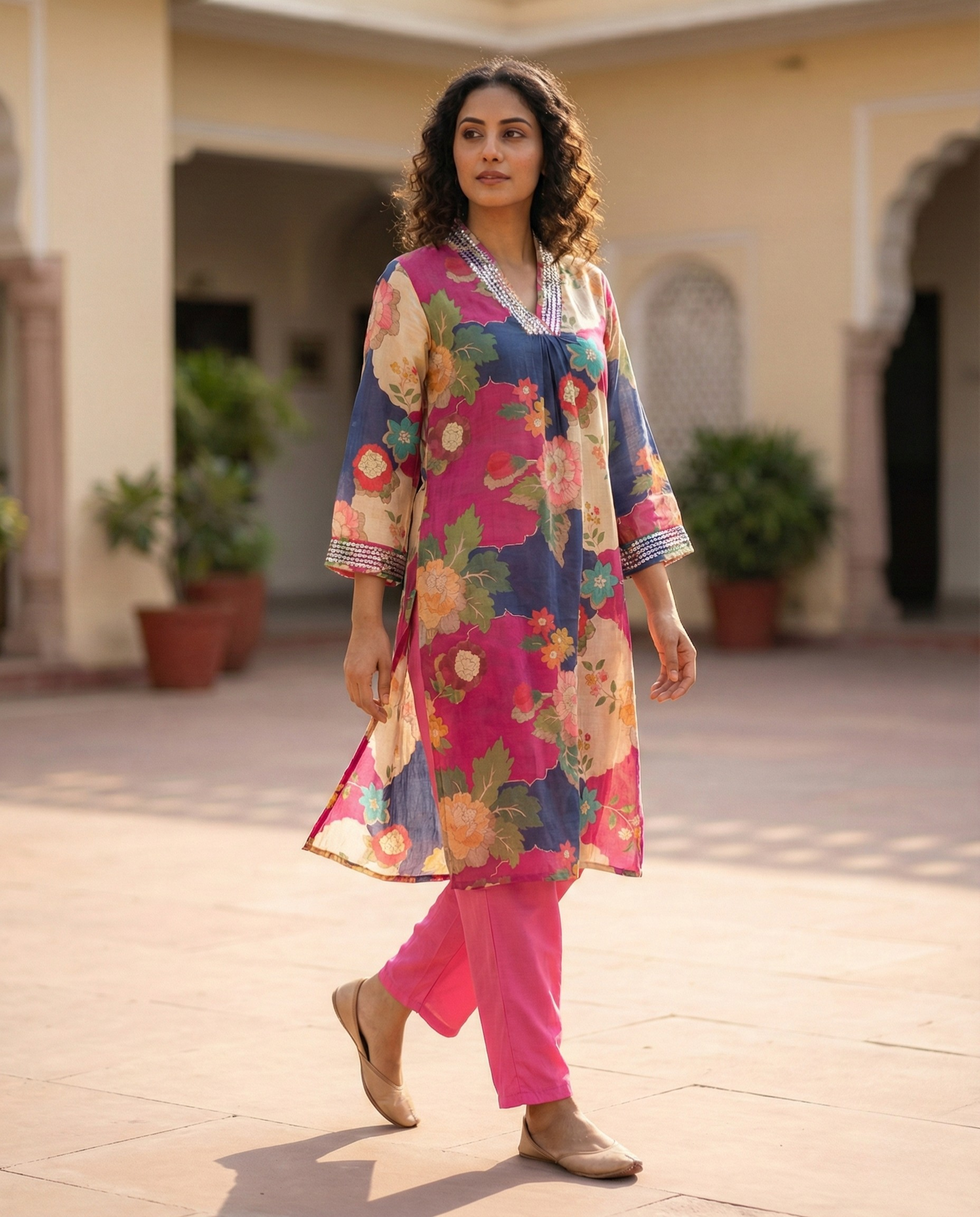 Abstract Multi-color Floral Muslin KP set