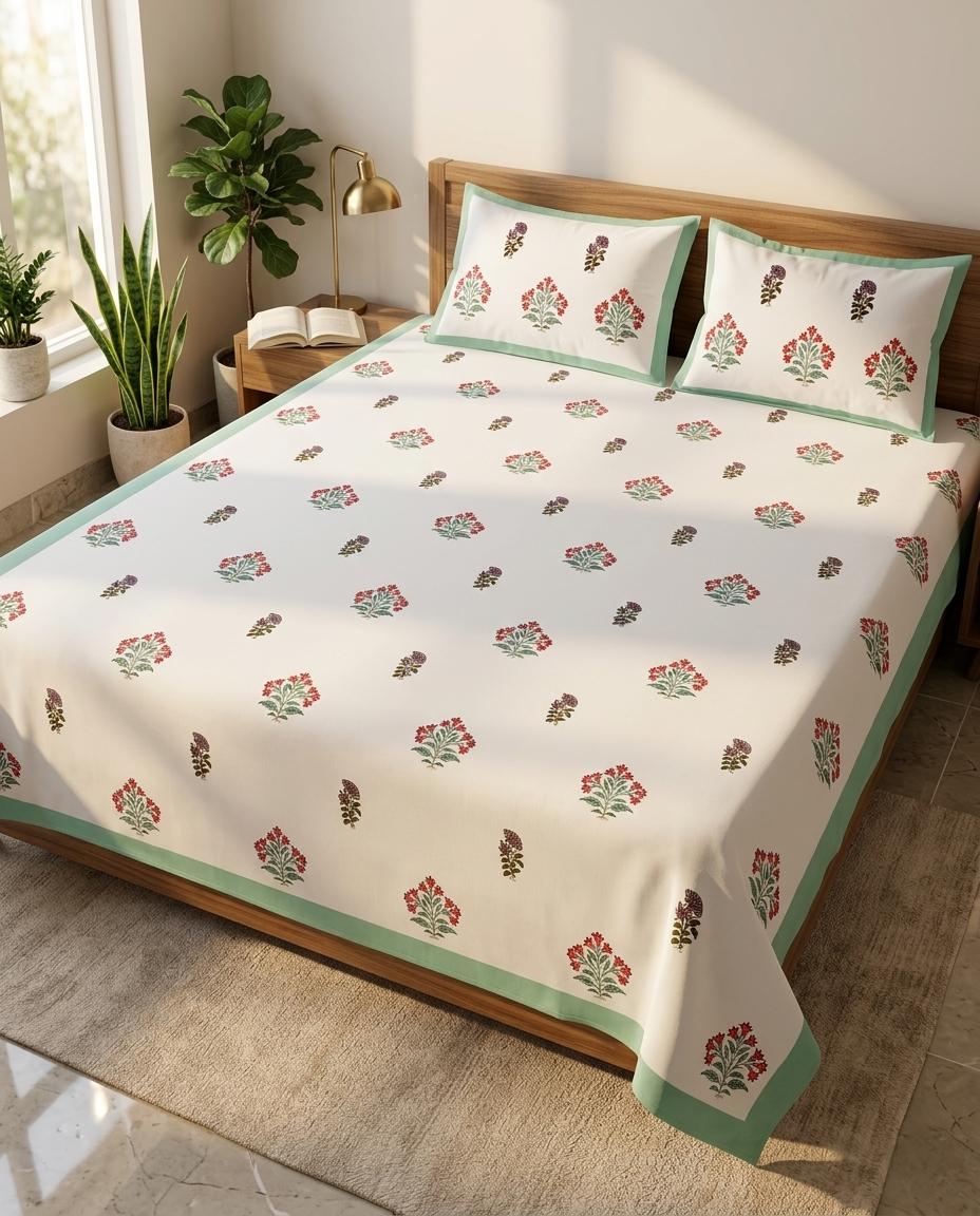 CLASSIC BUTA BLOOM HAND BLOCK BEDSHEET PREMIUM COTTON