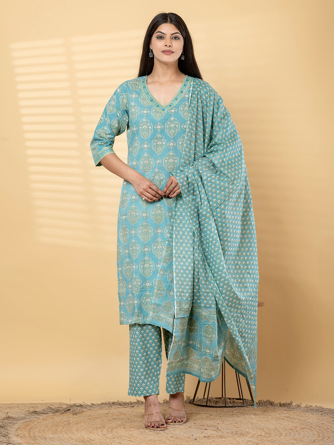 MEHER PRINTED 3PC SET - AQUA BLUE
