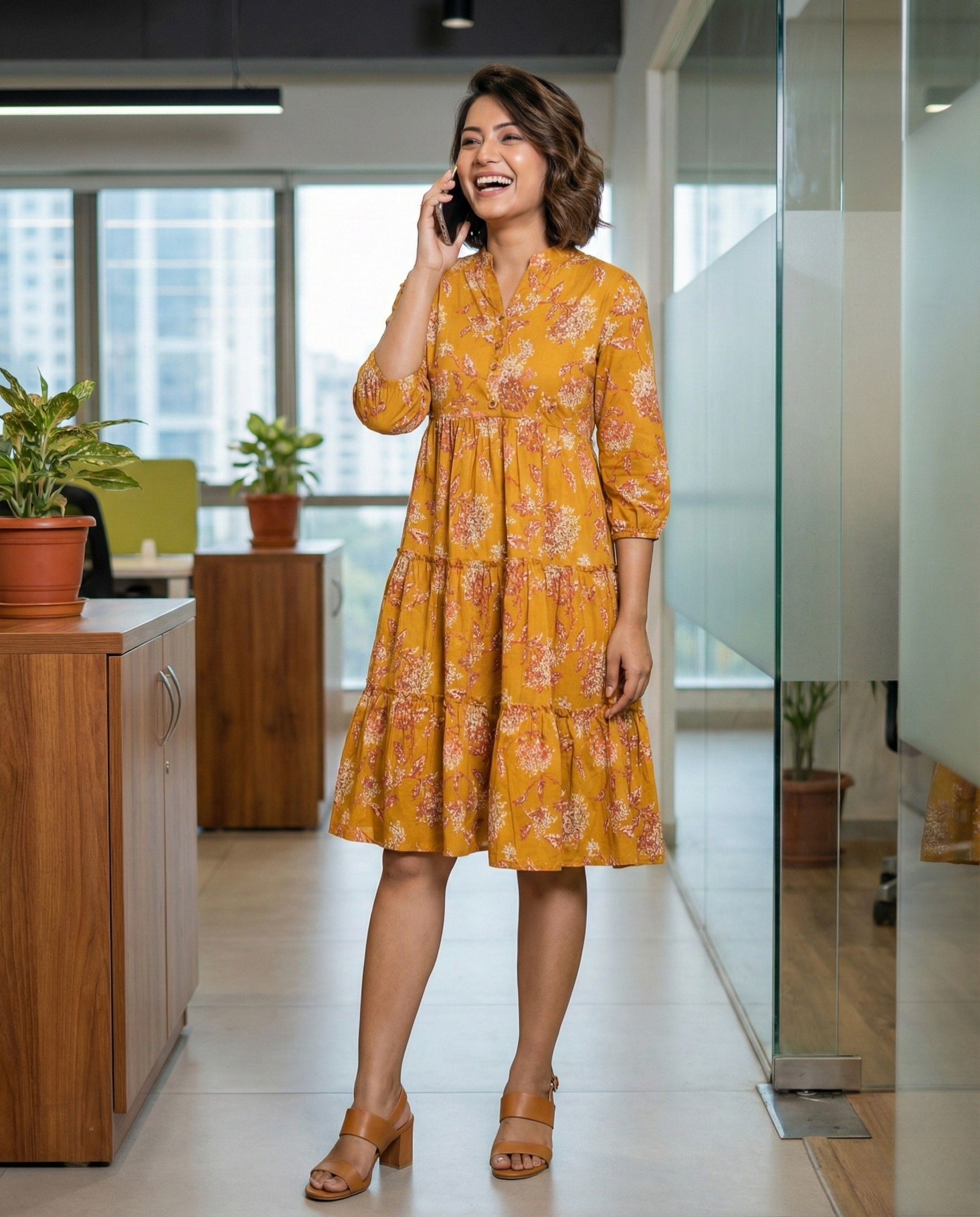 Urban Rang Cotton Mustard Frock