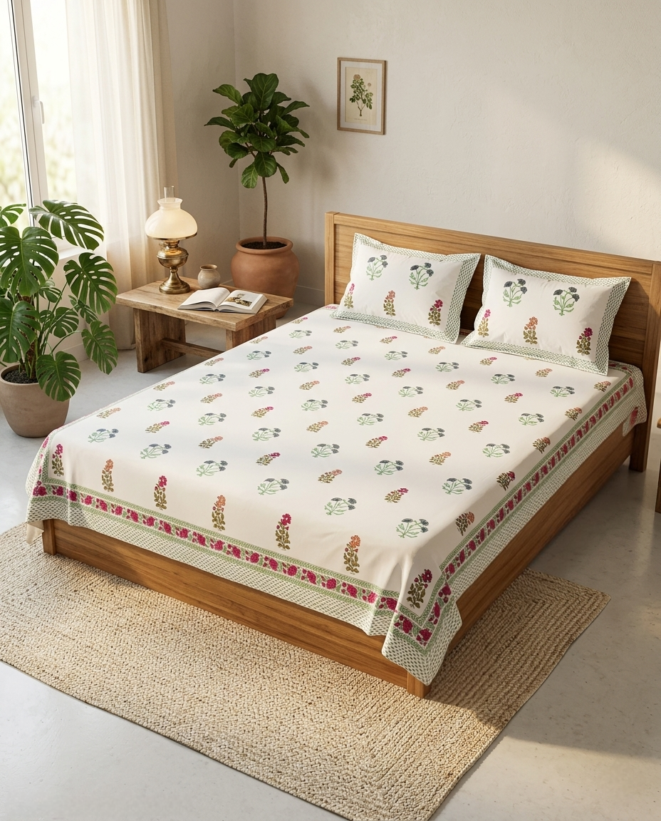 NATURE WEAVE HAND BLOCK BEDSHEET PREMIUM COTTON