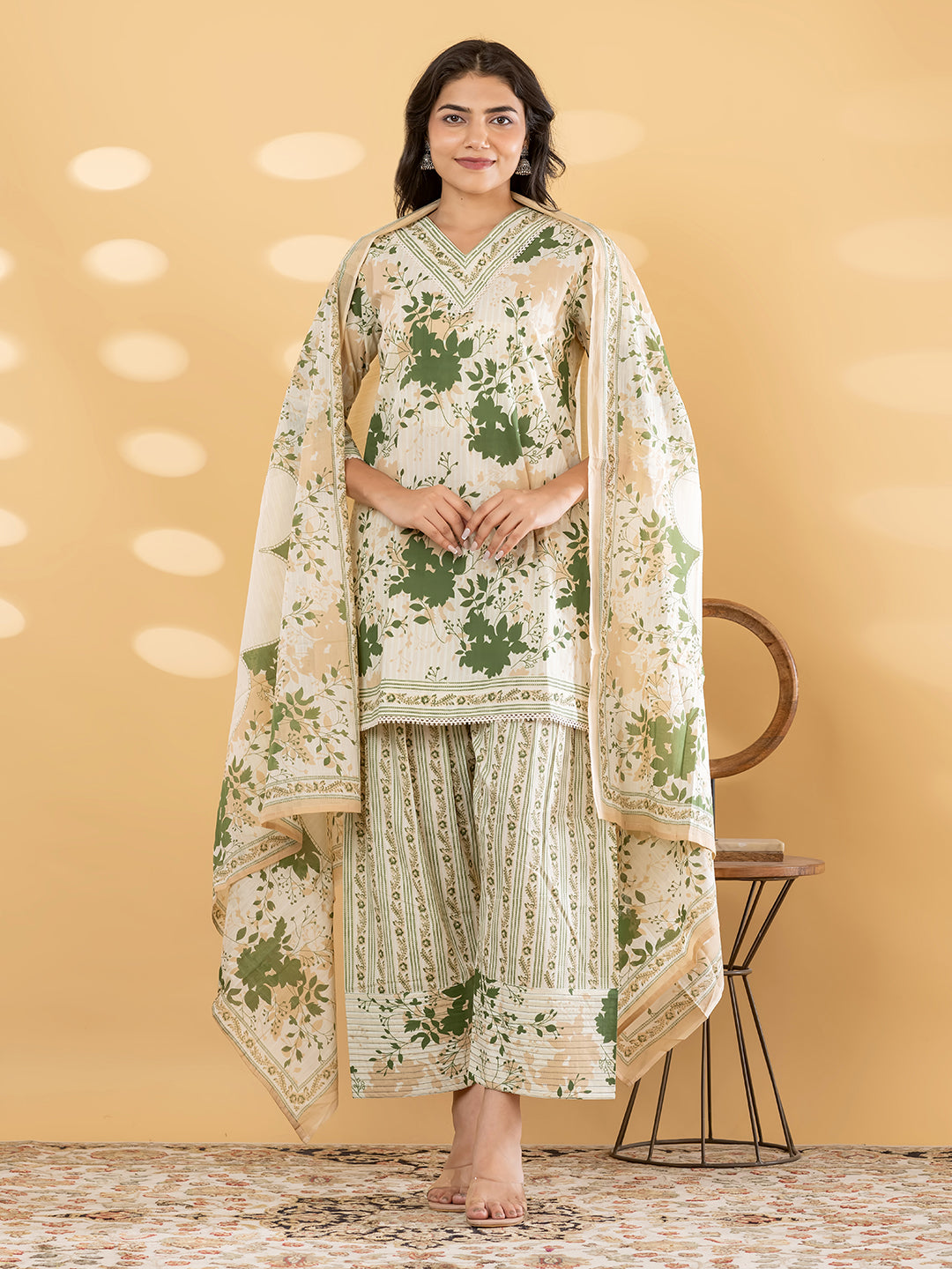 NOOR FARSI WHITE / GREEN SALWAR SUIT SET WITH DUPATTA