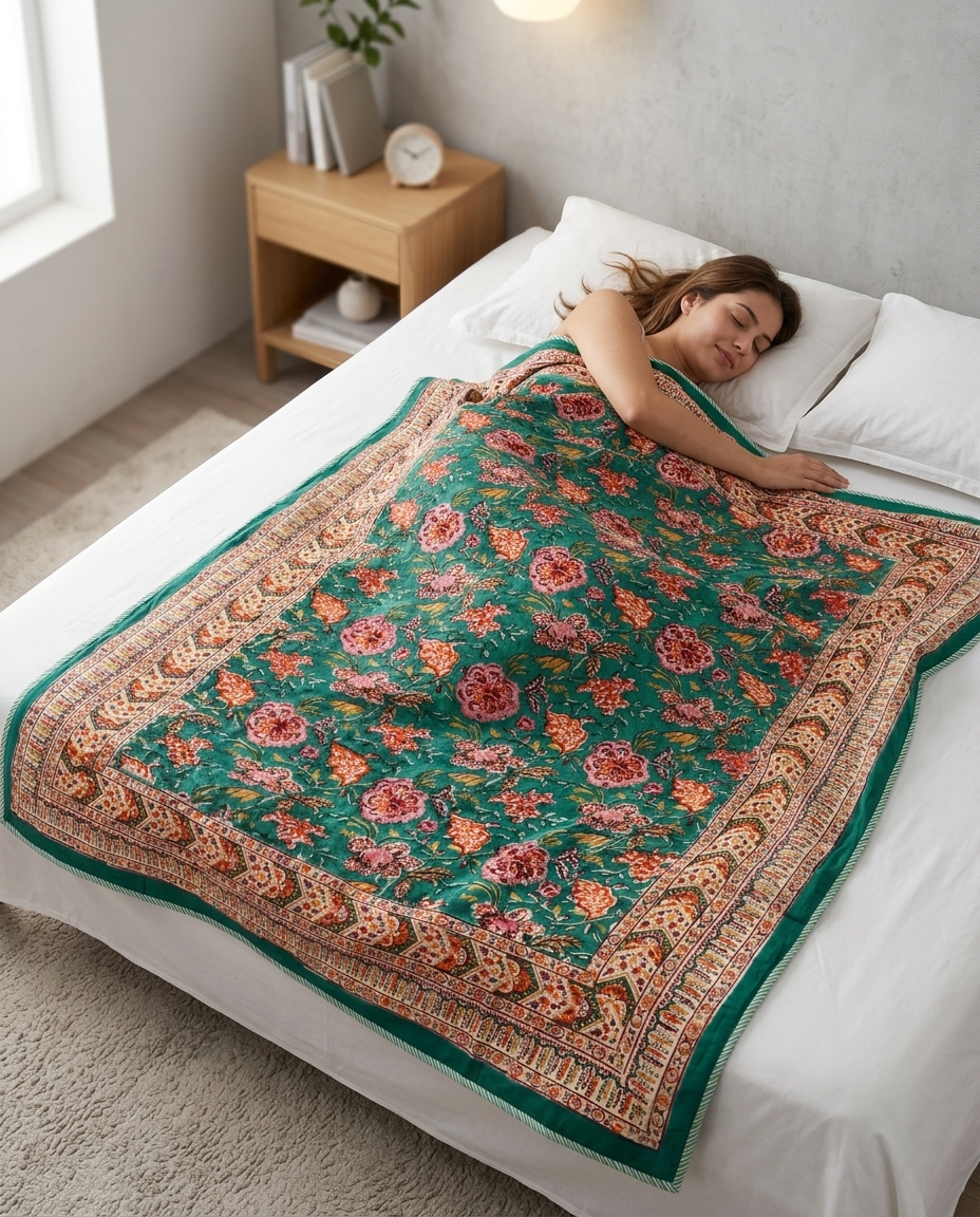 EMERALD BLOSSOM REVERSIBLE SINGLE DOHAR PREMIUM COTTON