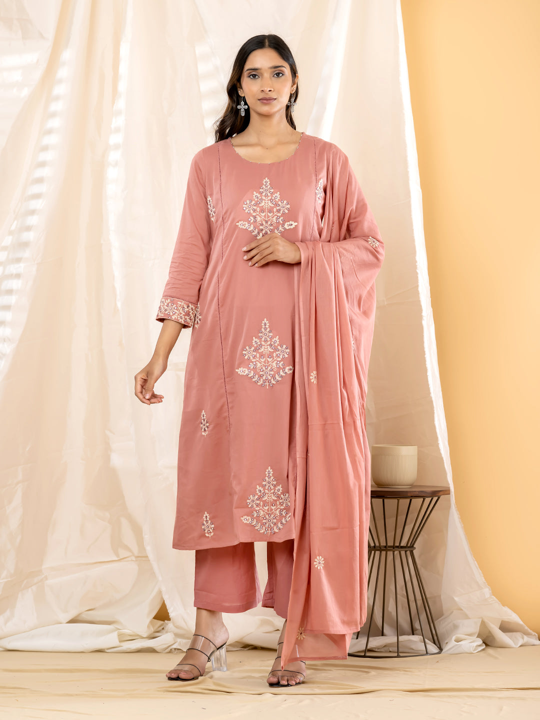 AURELIA EMBROIDERED 3PC SET - DUSTY ROSE