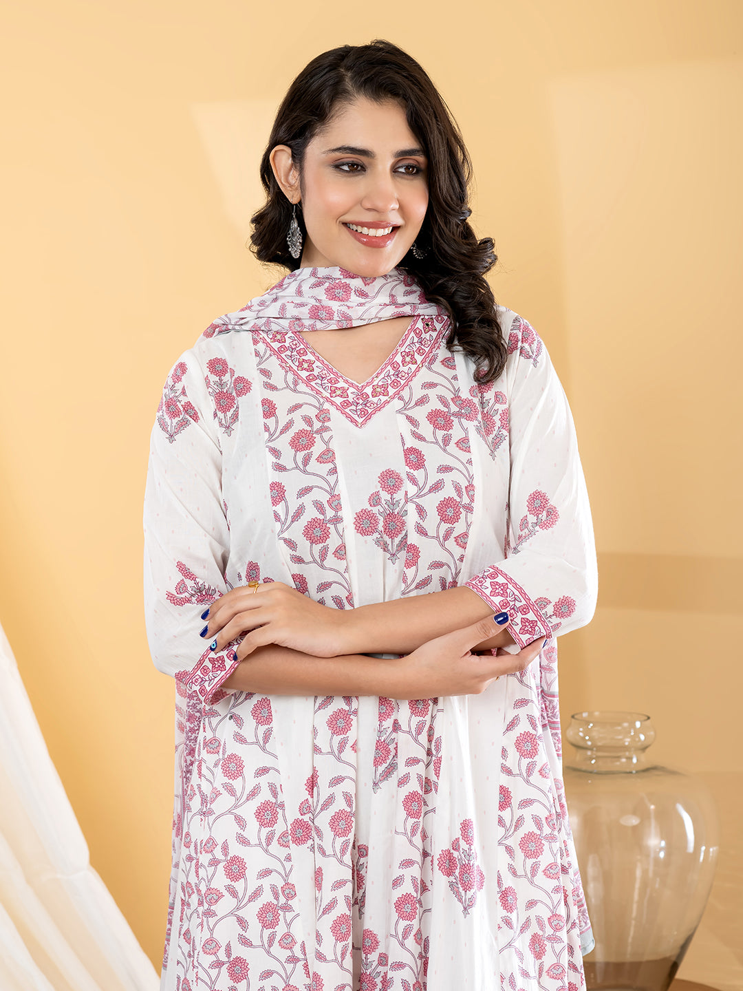 MYRA FLORAL PRINTED 3PC SET - WHITE PINK