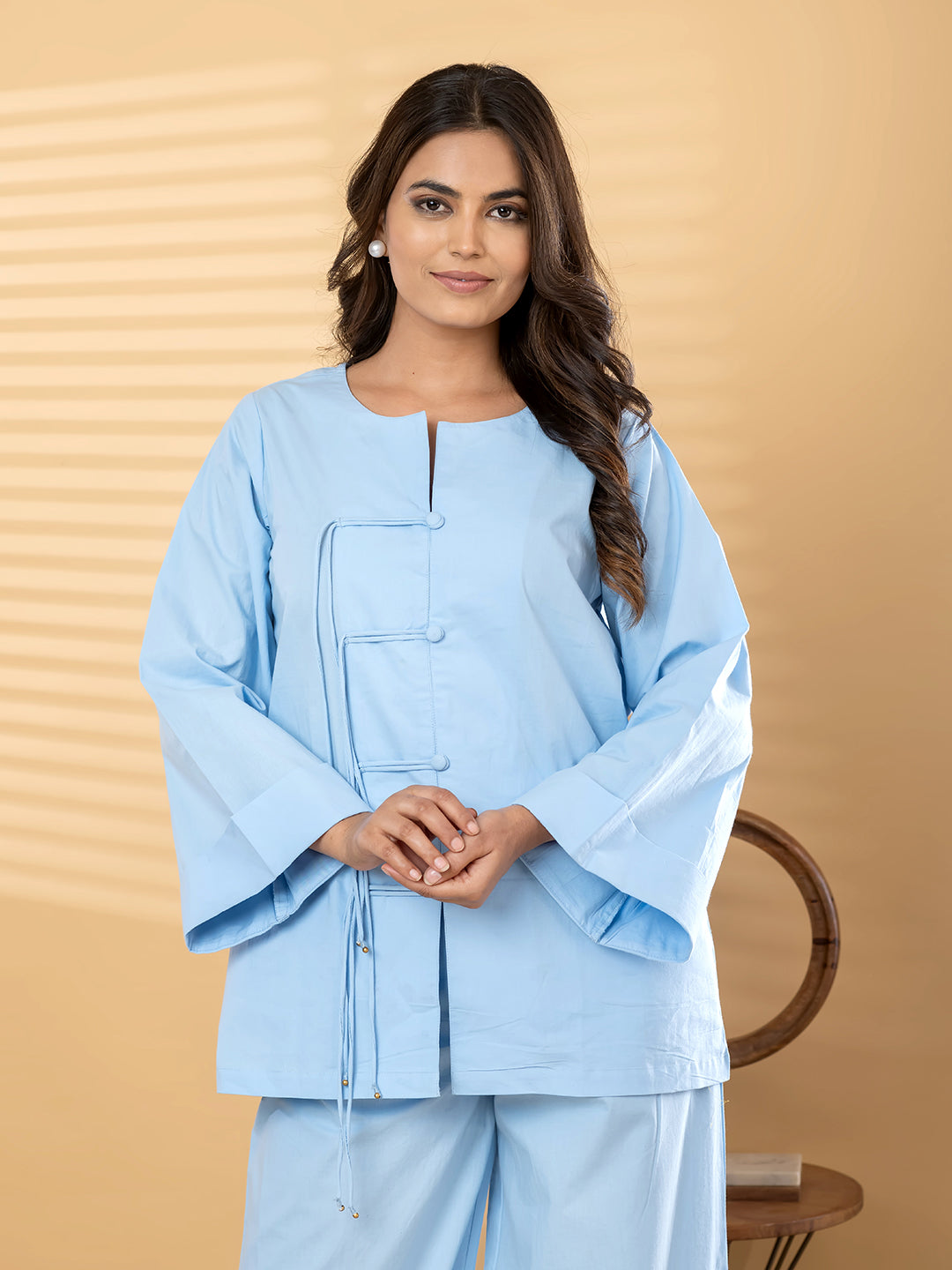 Luna Tie-Up Co-Ord Set – Sky Blue