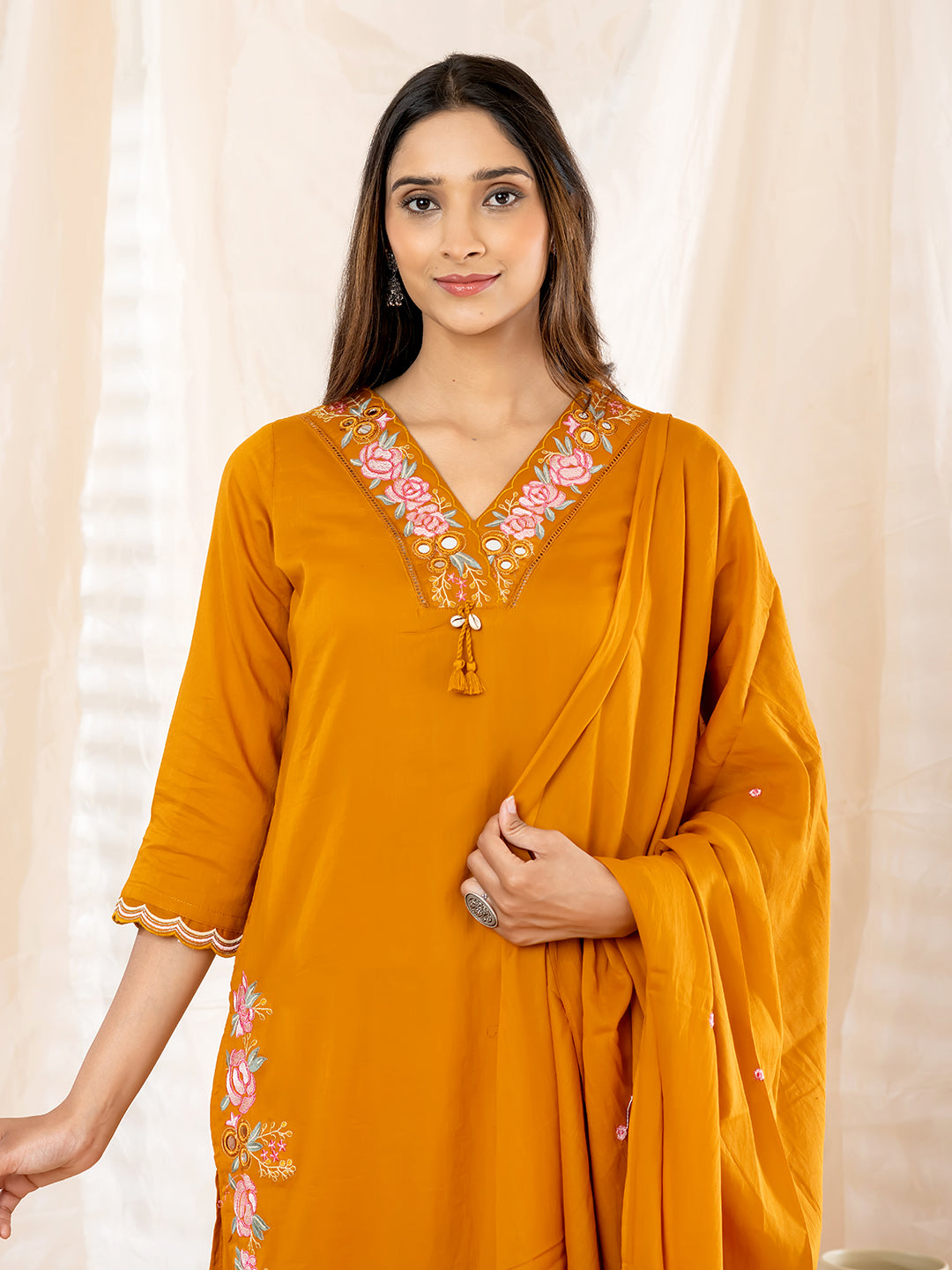 Gulrose Embroidered 3Pc Set β Mustard Gold