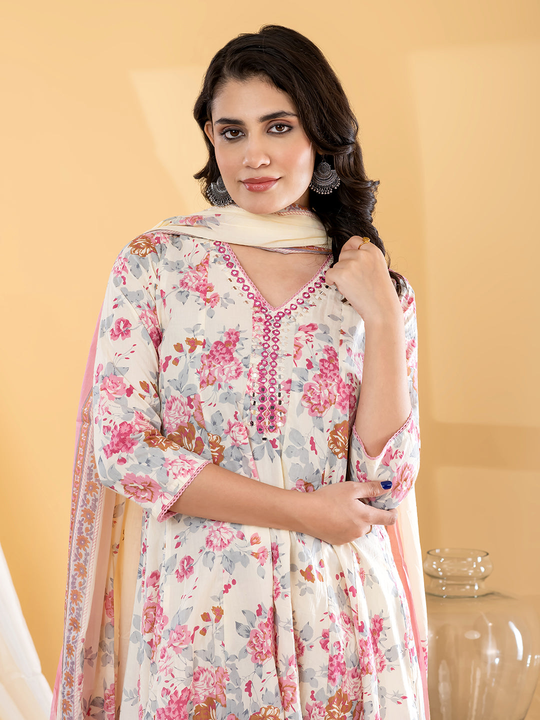 ZELINA FLORAL PRINTED 3PC SET - IVORY PINK
