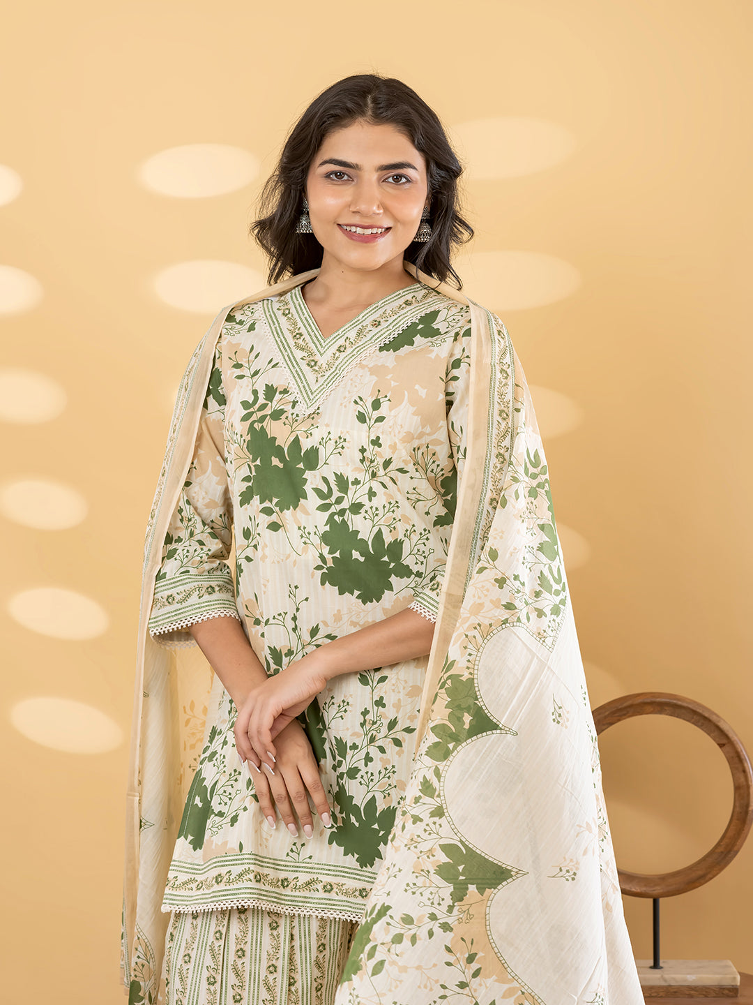 NOOR FARSI WHITE / GREEN SALWAR SUIT SET WITH DUPATTA