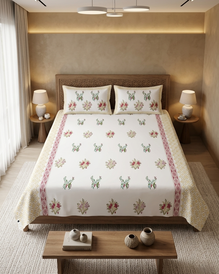 BLOOM ATELIER HAND BLOCK BEDSHEET PREMIUM COTTON