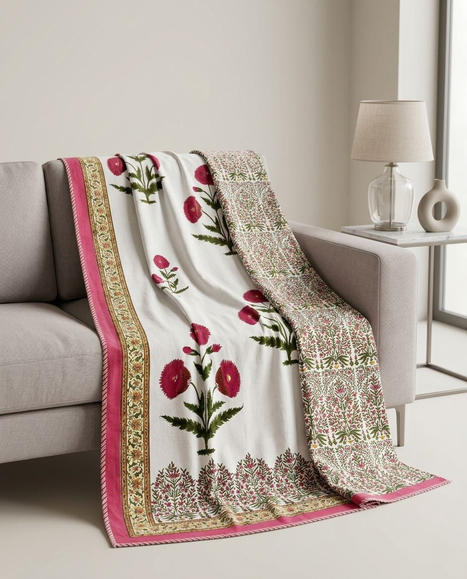 HERITAGE FLORAL BUTTA REVERSIBLE SINGLE DOHAR PREMIUM COTTON