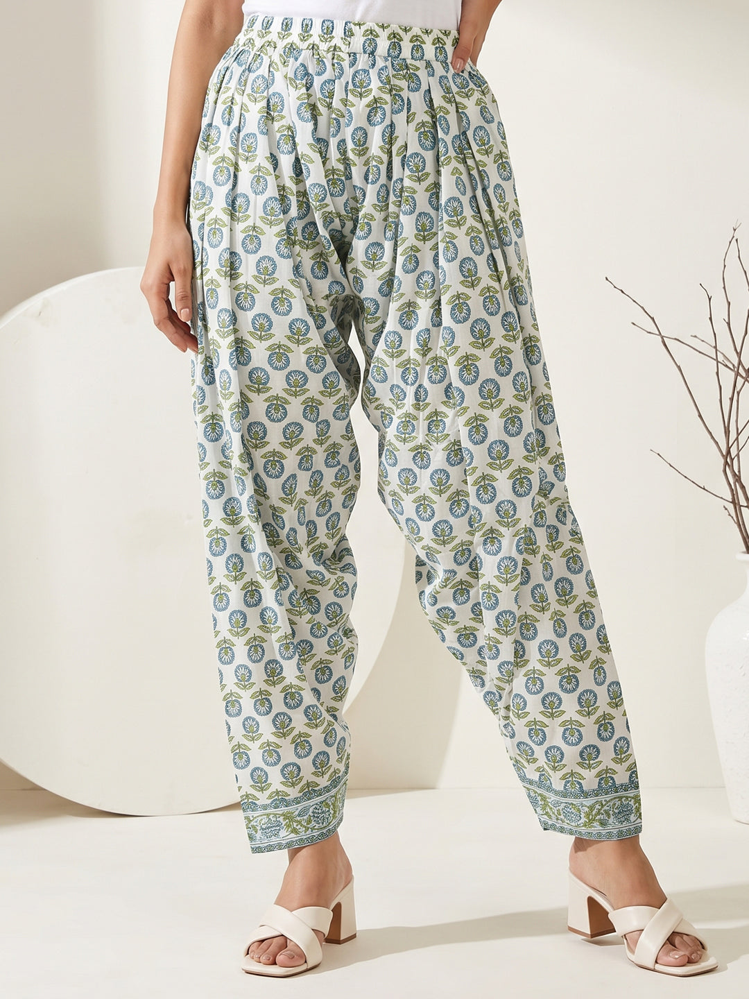 Azure Bloom Handblock 3Pc Set – Ivory Blue