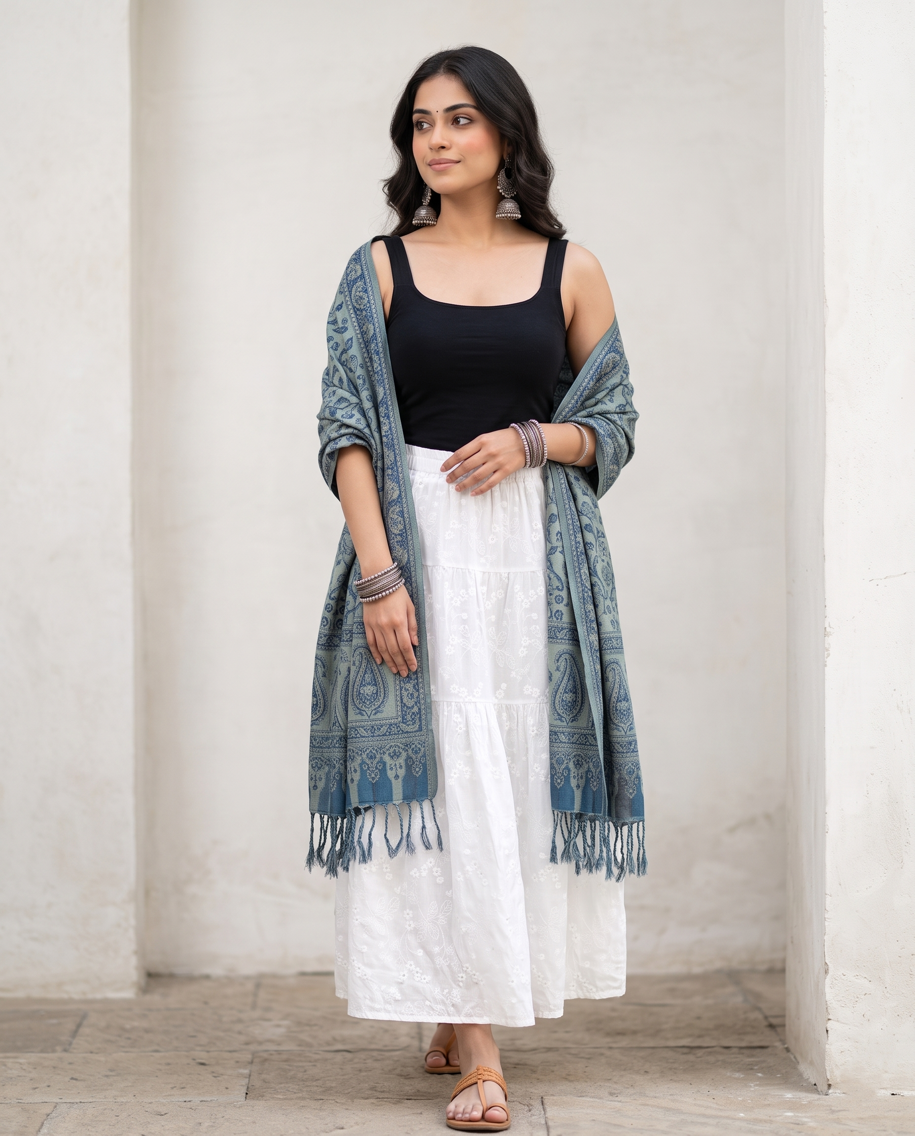 Eloise Embroidered Tiered Skirt – Pure White
