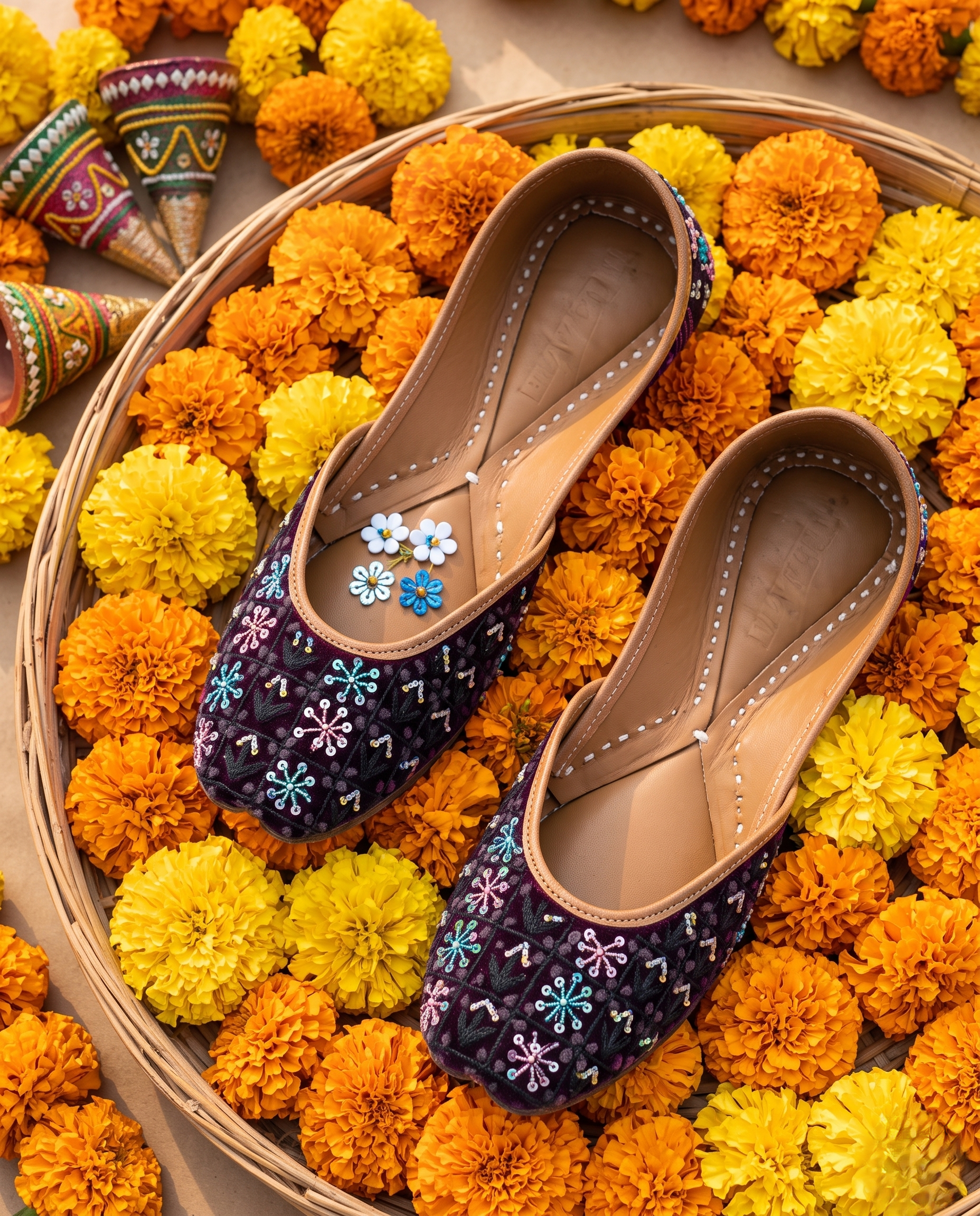HAND EMBROIDERY SITARA WINE PURE LEATHER HANDCRAFTED JUTTI