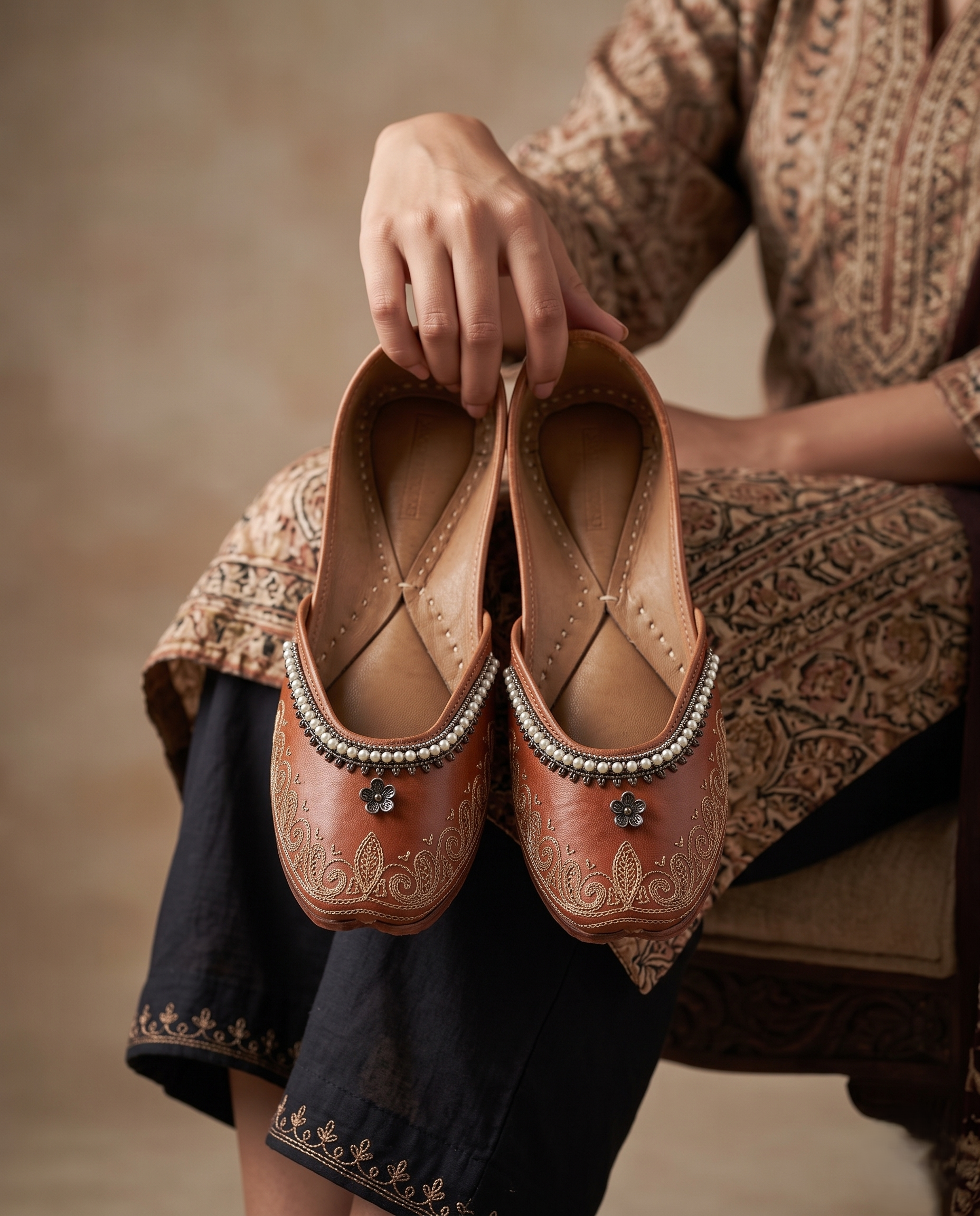 Aari Boonda Pure Leather Handcrafted Jutti