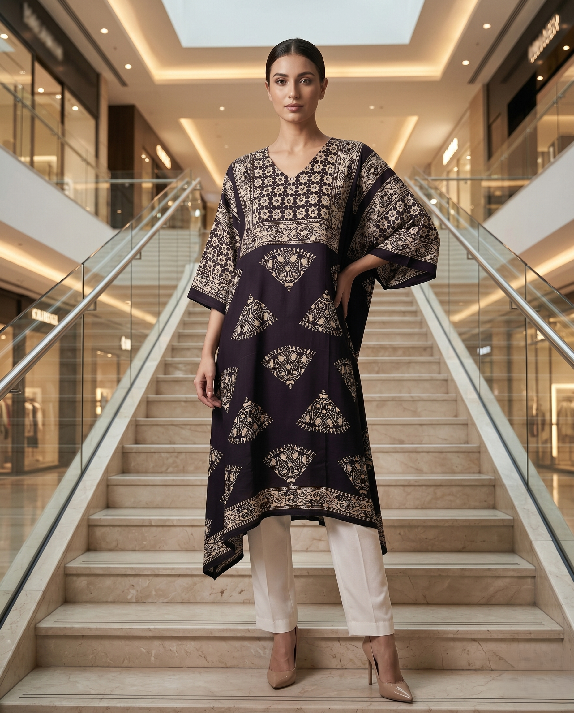 MOSAIC POINT MODAL SILK BLACK AJRAKH DRESS (HANDBLOCK)