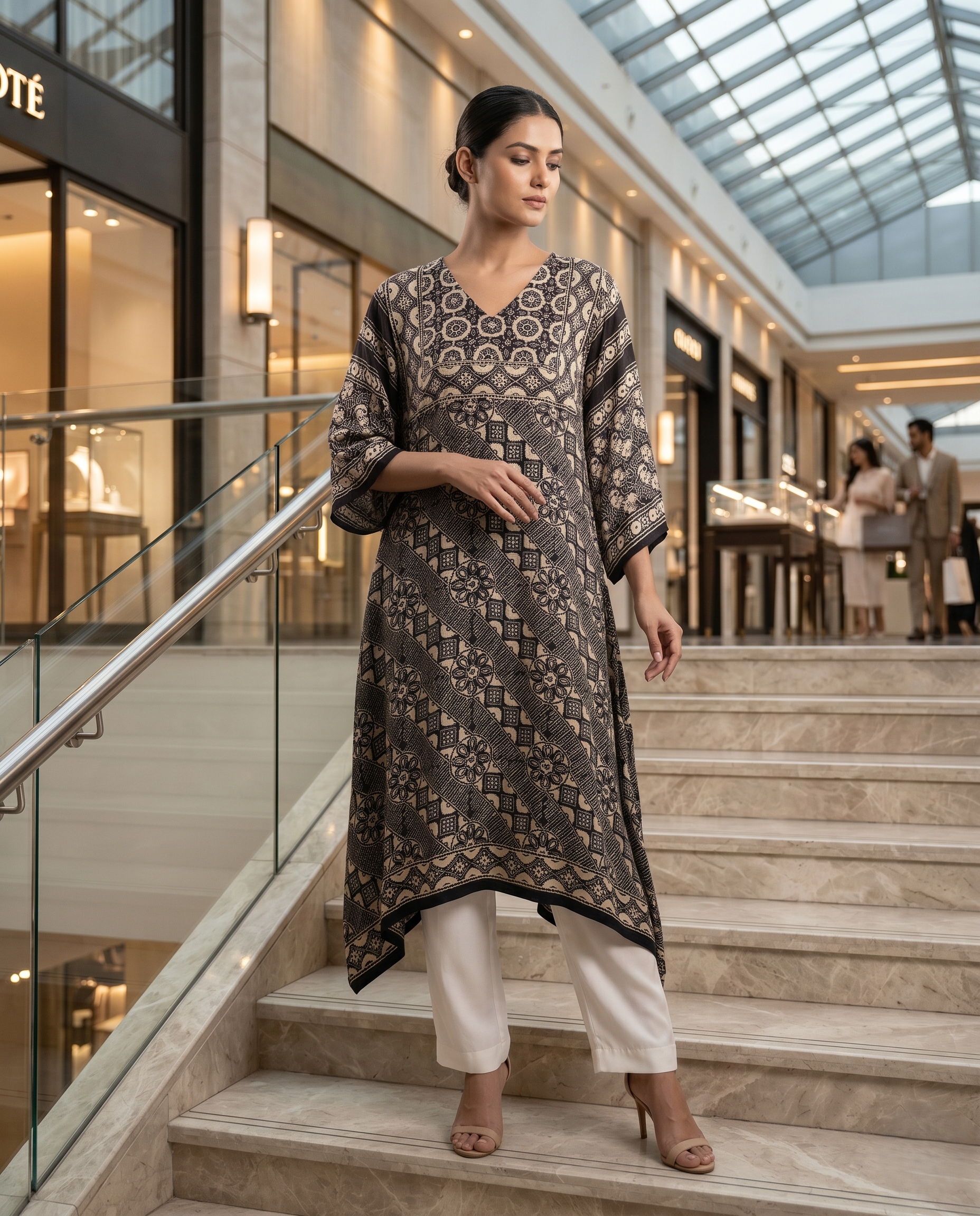 MOSAIC POINT MODAL SILK BLACK AJRAKH DRESS (HANDBLOCK)