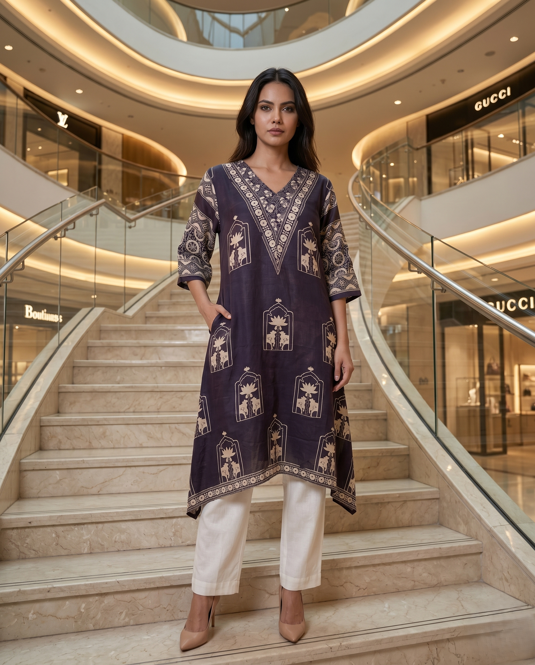 MOSAIC POINT MODAL SILK BLACK AJRAKH DRESS (HANDBLOCK)