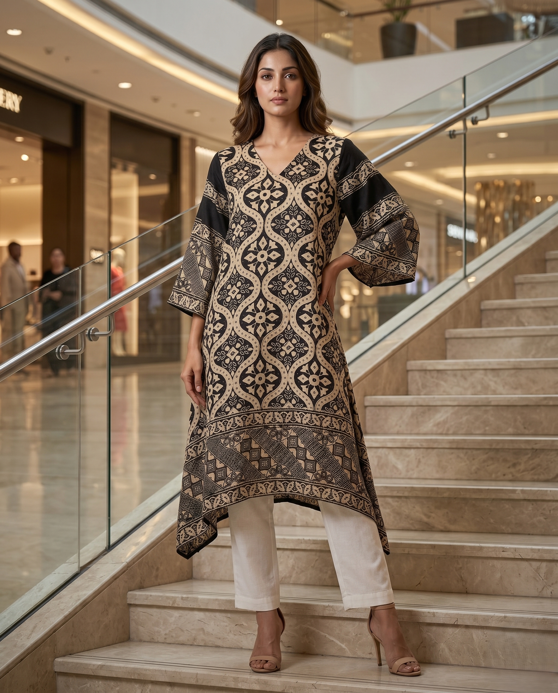 MOSAIC POINT MODAL SILK BLACK AJRAKH DRESS (HANDBLOCK)