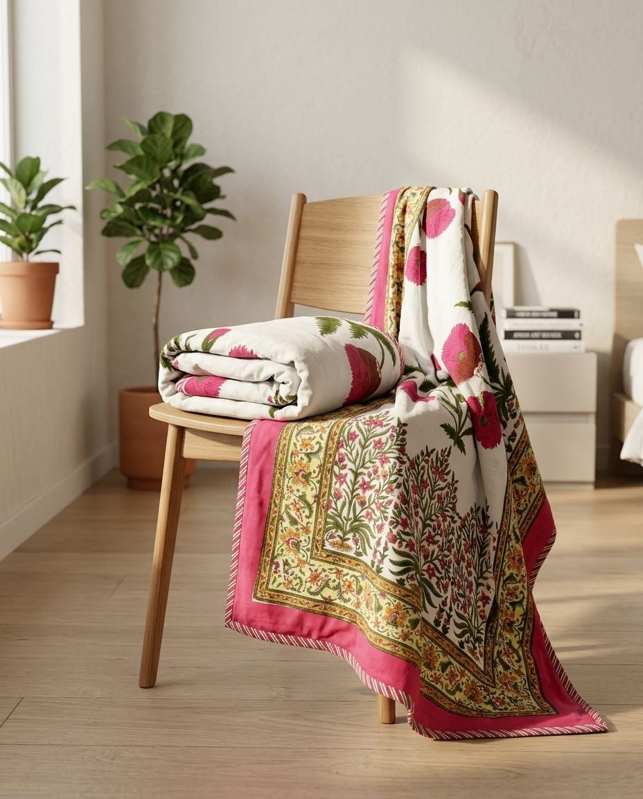 HERITAGE FLORAL BUTTA REVERSIBLE SINGLE DOHAR PREMIUM COTTON
