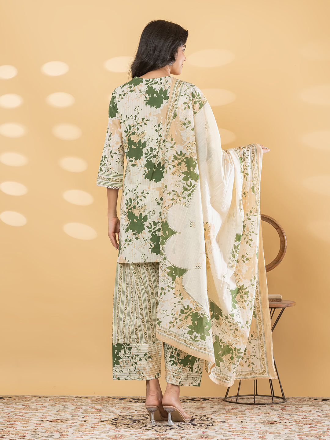 NOOR FARSI WHITE / GREEN SALWAR SUIT SET WITH DUPATTA