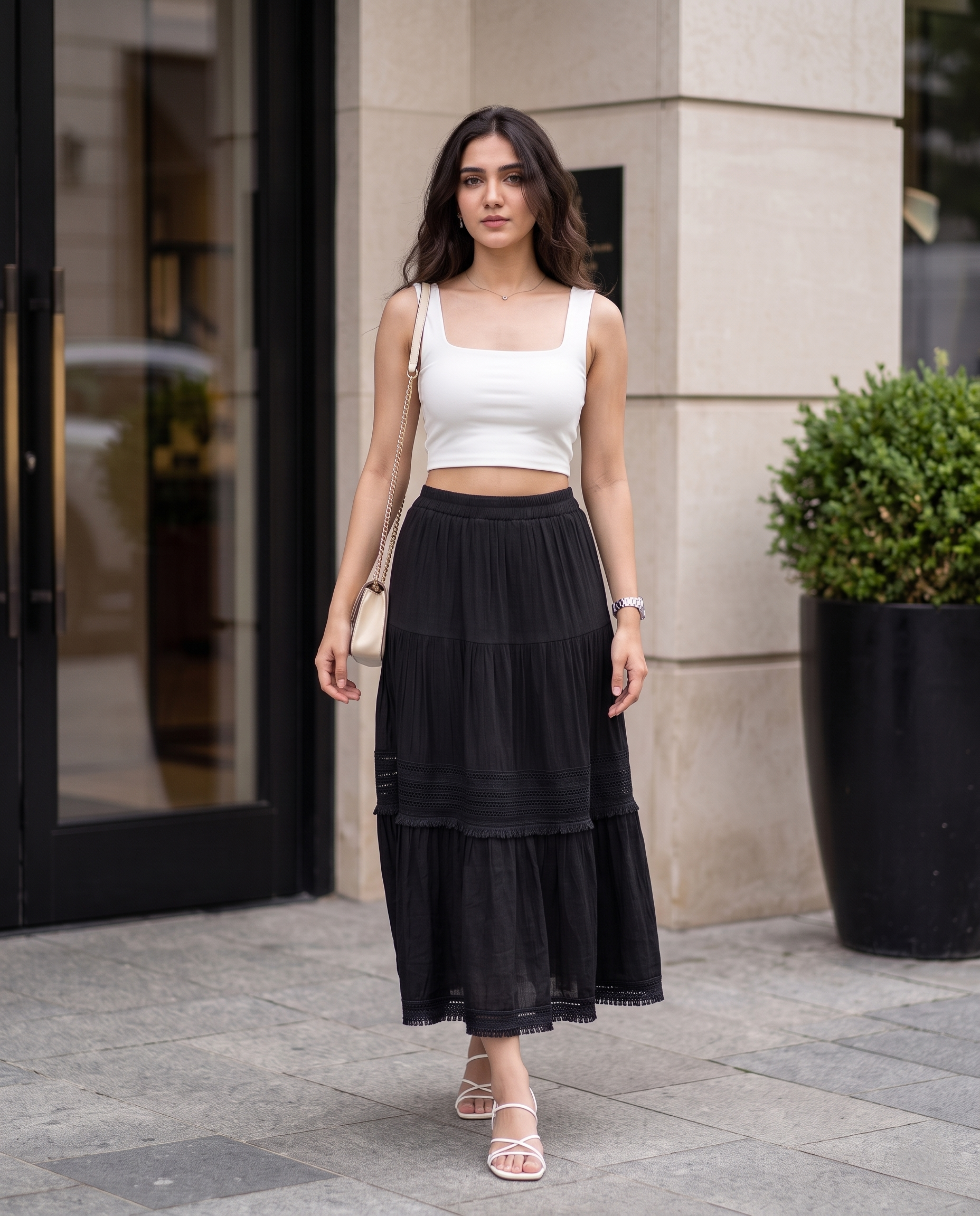 Calista Fringe Tiered Skirt – Black
