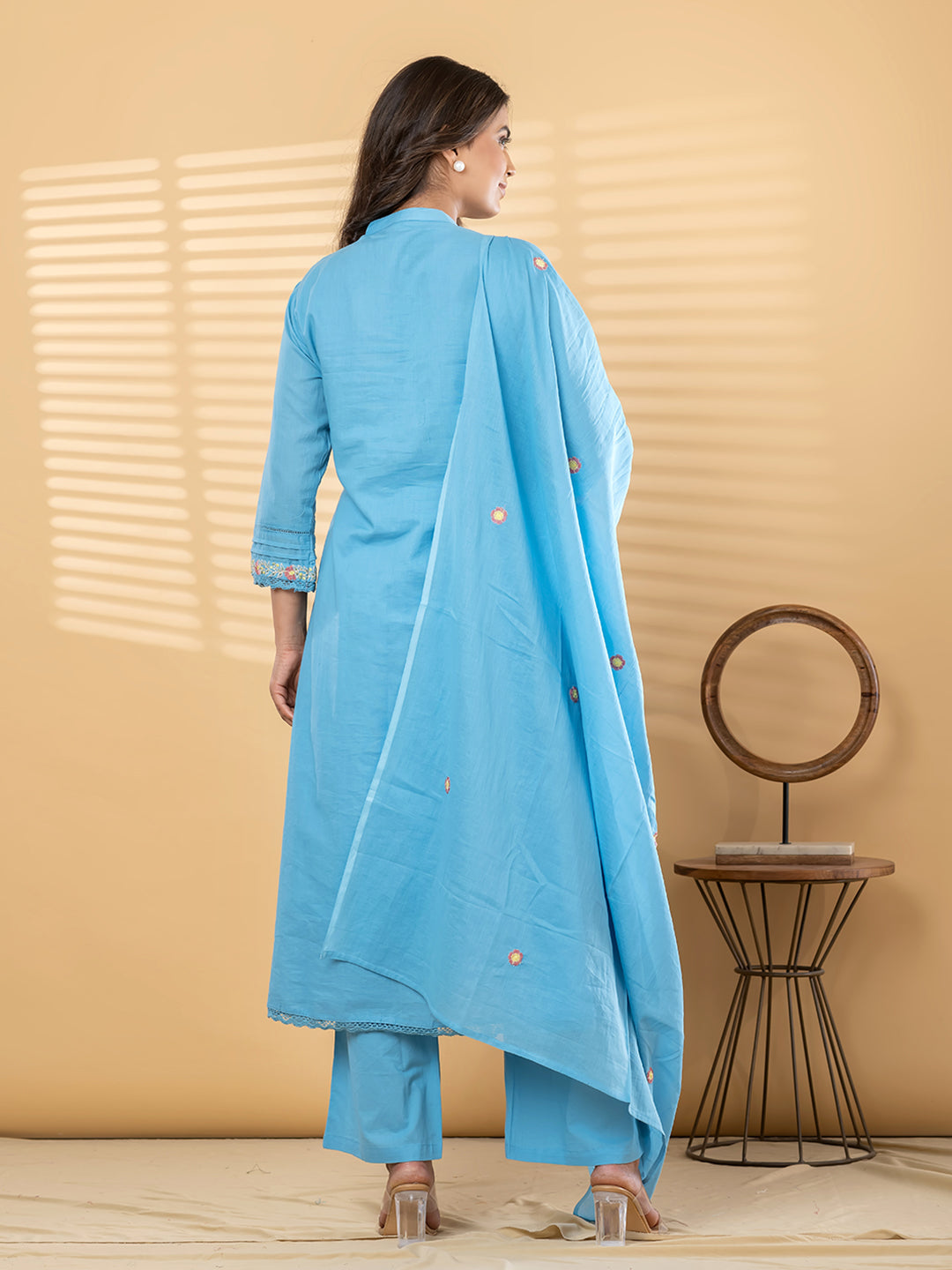 ZARIA FLORAL EMBROIDERED 3PC SET - SKY BLUE
