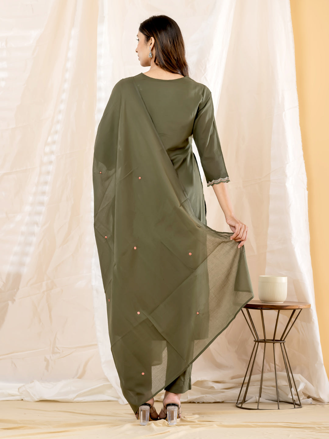 Gulrose Embroidered 3Pc Set – Olive Green