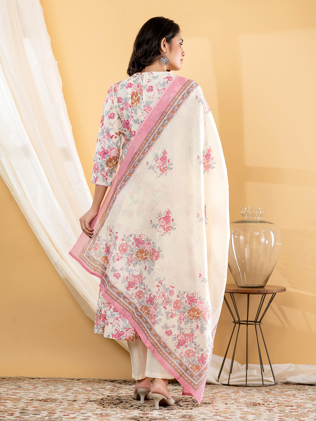 ZELINA FLORAL PRINTED 3PC SET - IVORY PINK