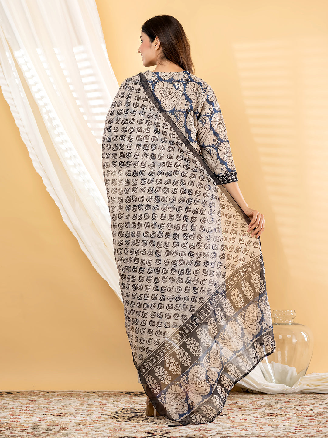 VAYANA PAISLEY PRINTED 3PC SET - INDIGO BEIGE