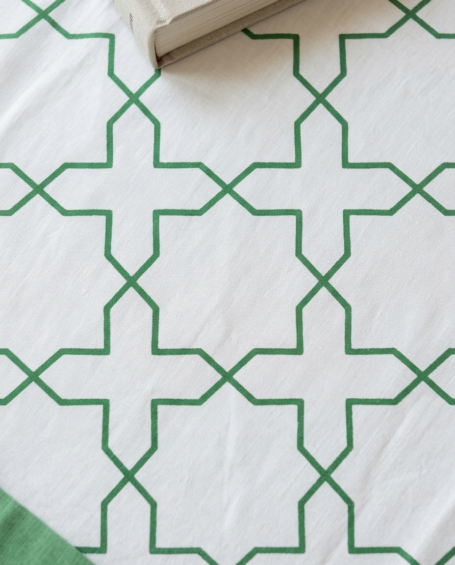 OLIVE GRID LUXE HAND BLOCK BEDSHEET(PREMIUM COTTON)