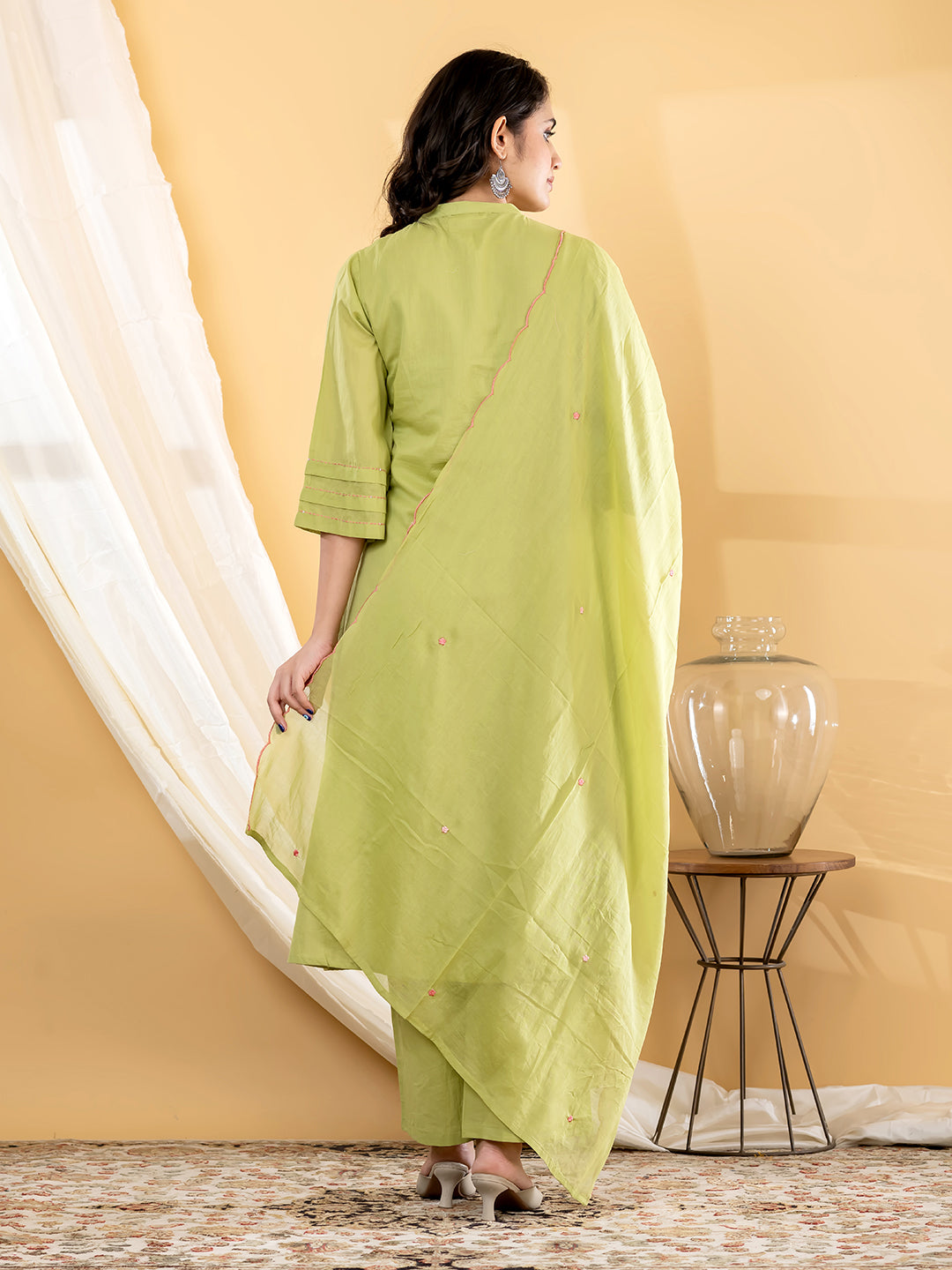 Aabha Floral Embroidered 3Pc Set – Pistachio Green