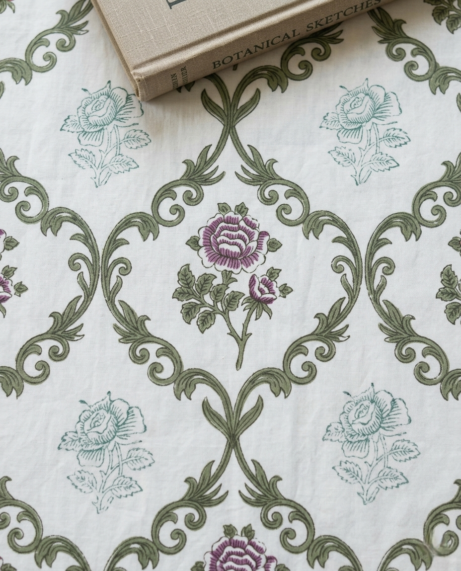 OPAL FERN ELEGANCE HAND BLOCK BEDSHEET PREMIUM COTTON