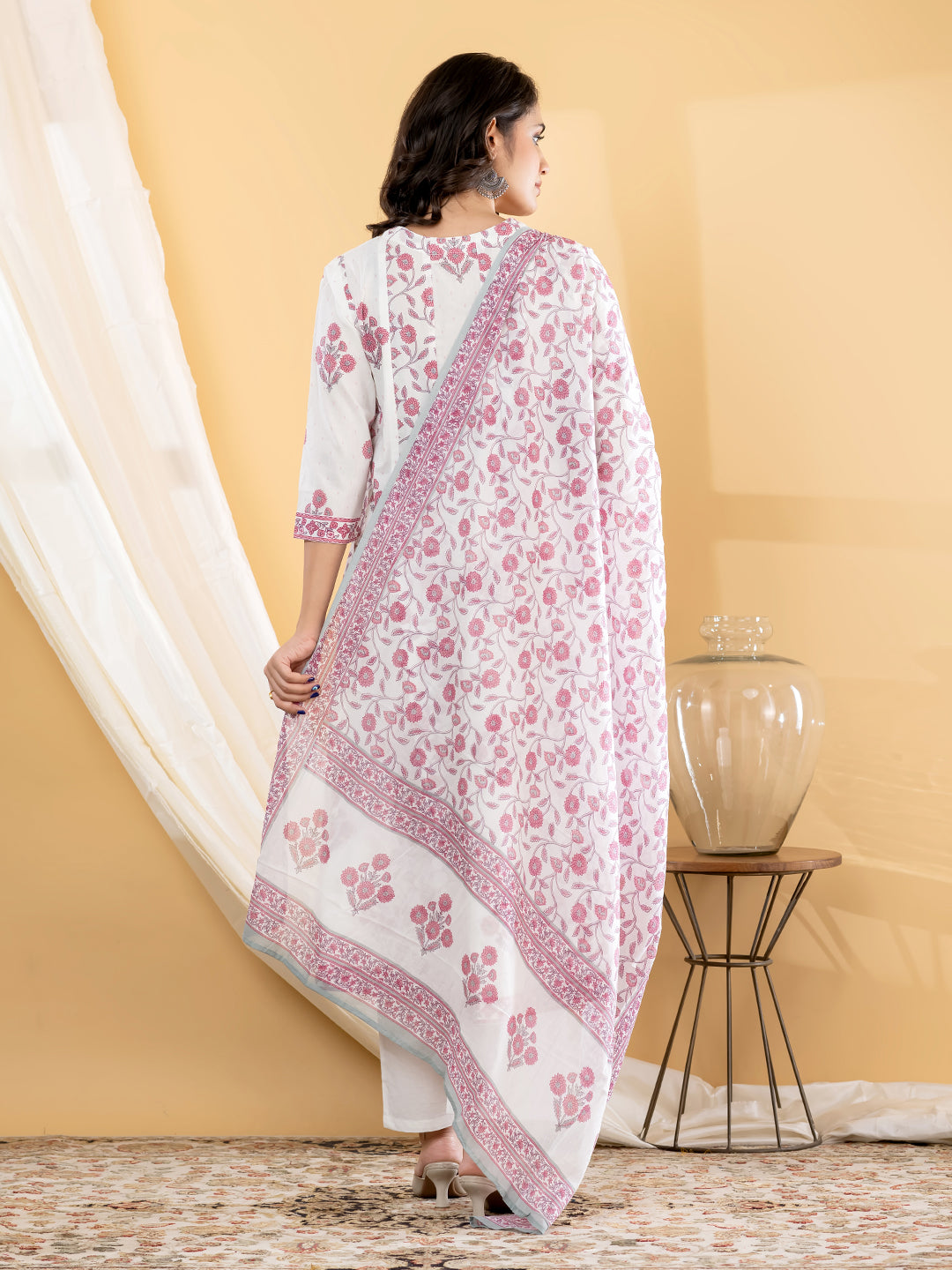 MYRA FLORAL PRINTED 3PC SET - WHITE PINK