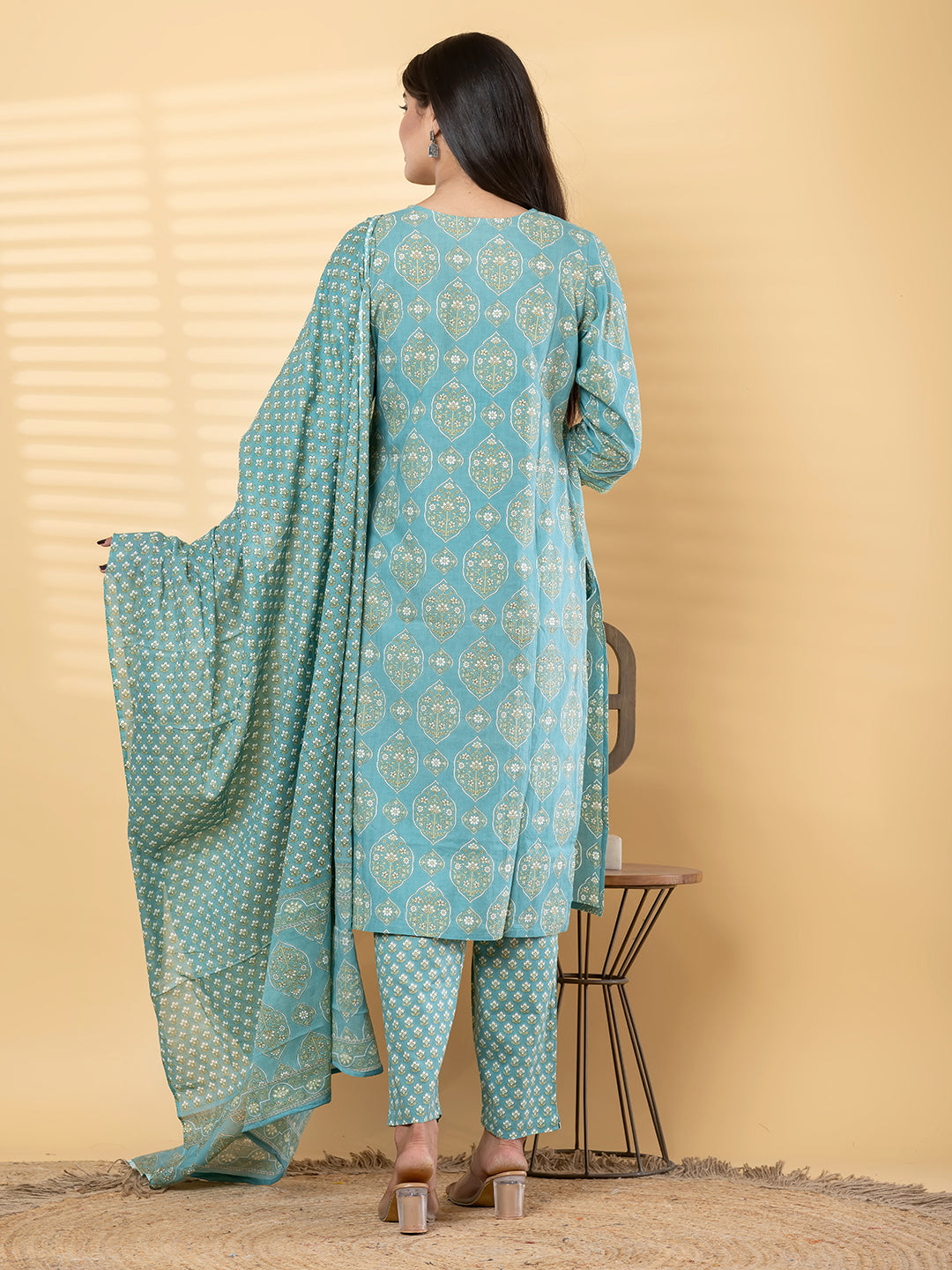 MEHER PRINTED 3PC SET - AQUA BLUE