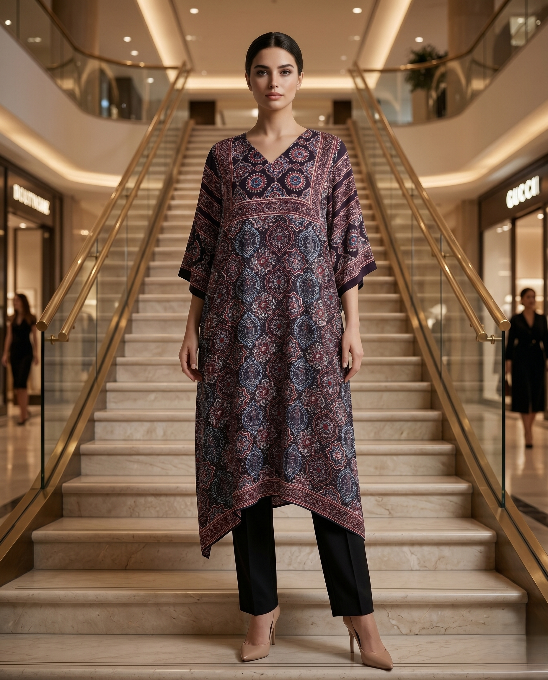 MOSAIC POINT MODAL SILK BLACK AJRAKH DRESS (HANDBLOCK)
