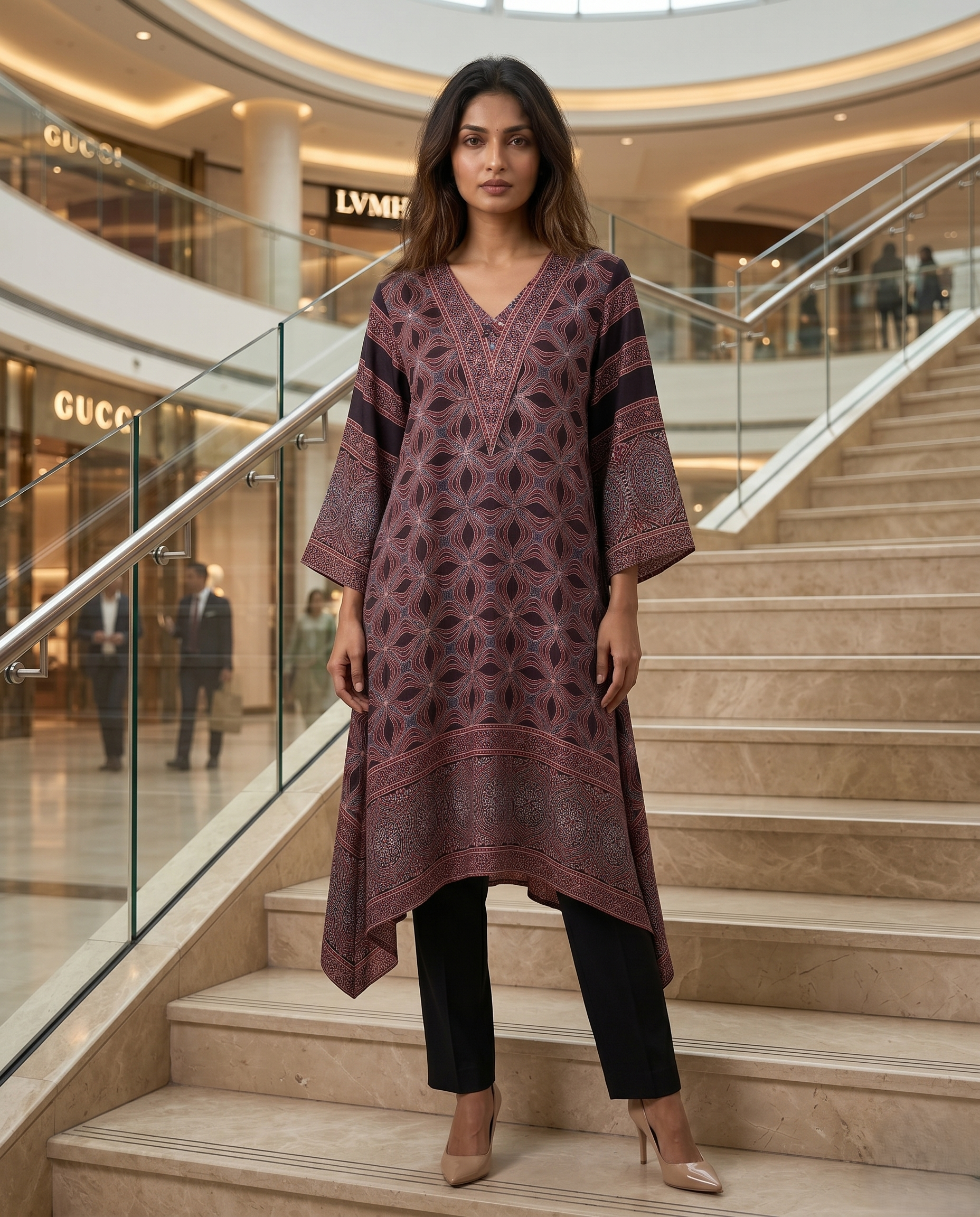 MOSAIC POINT MODAL SILK BLACK AJRAKH DRESS (HANDBLOCK)