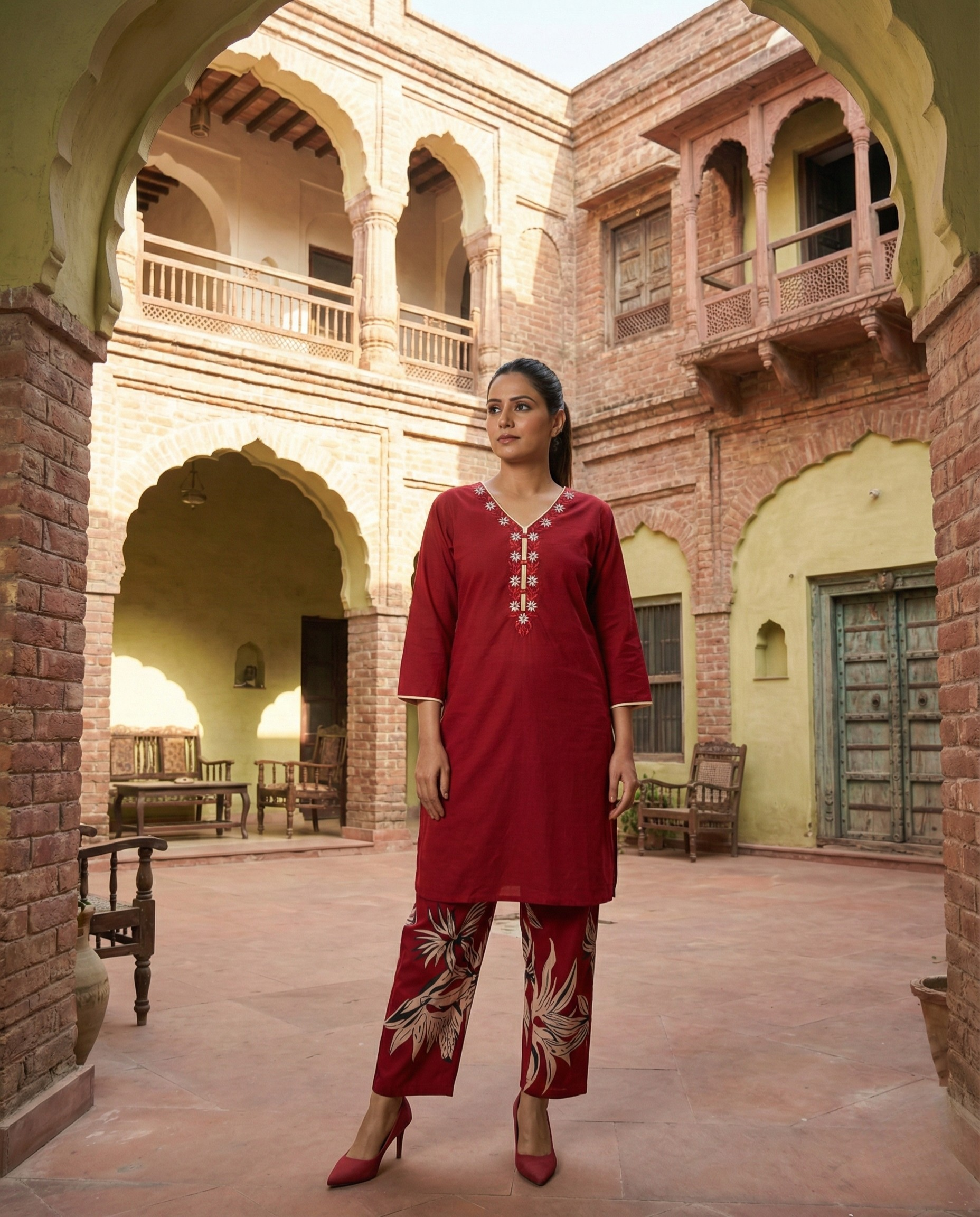 Kingfisher Designer Cotton KP Set - Red