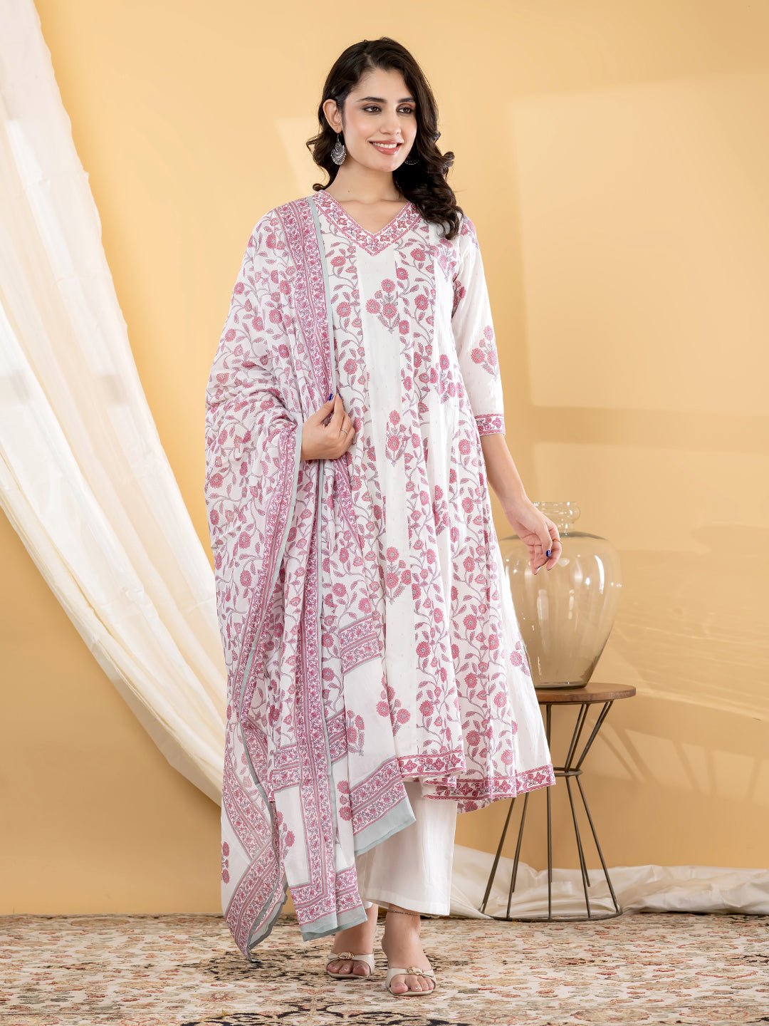 MYRA FLORAL PRINTED 3PC SET - WHITE PINK