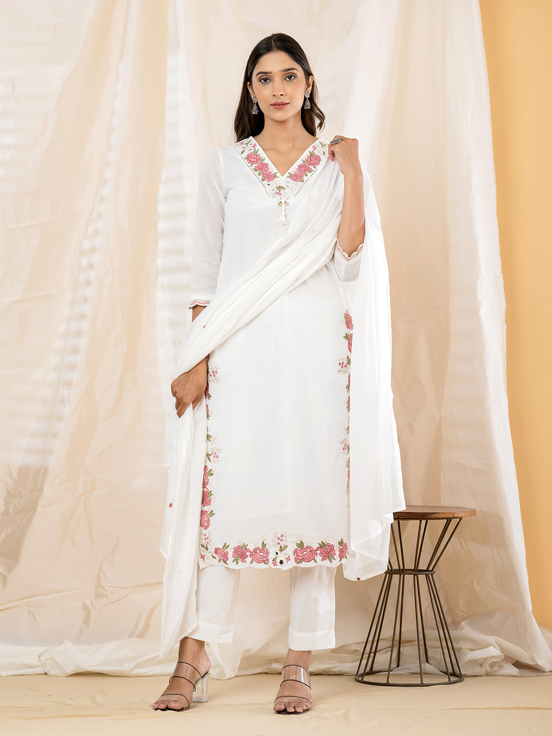 Gulrose Embroidered 3Pc Set – Ivory White