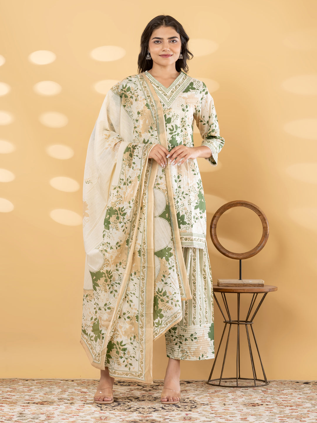 NOOR FARSI WHITE / GREEN SALWAR SUIT SET WITH DUPATTA