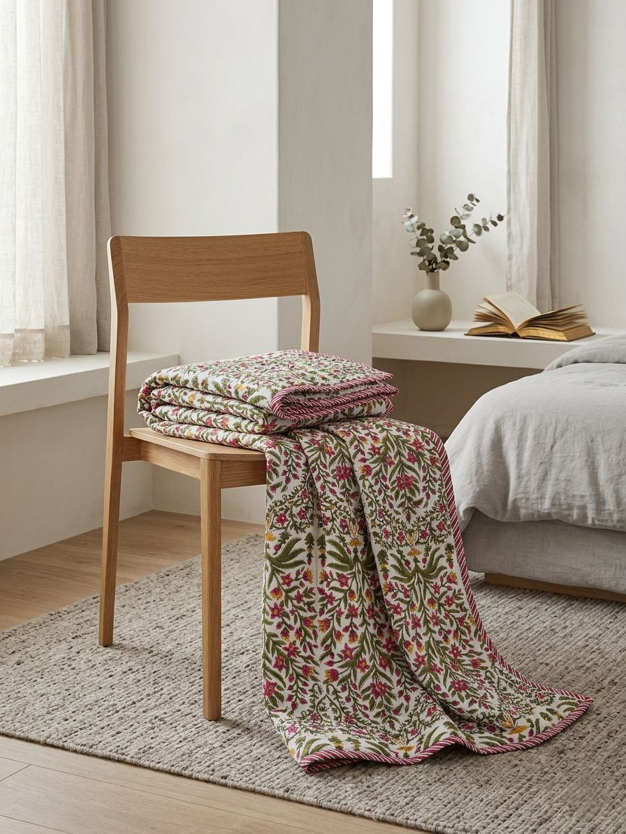 HERITAGE FLORAL BUTTA REVERSIBLE SINGLE DOHAR PREMIUM COTTON