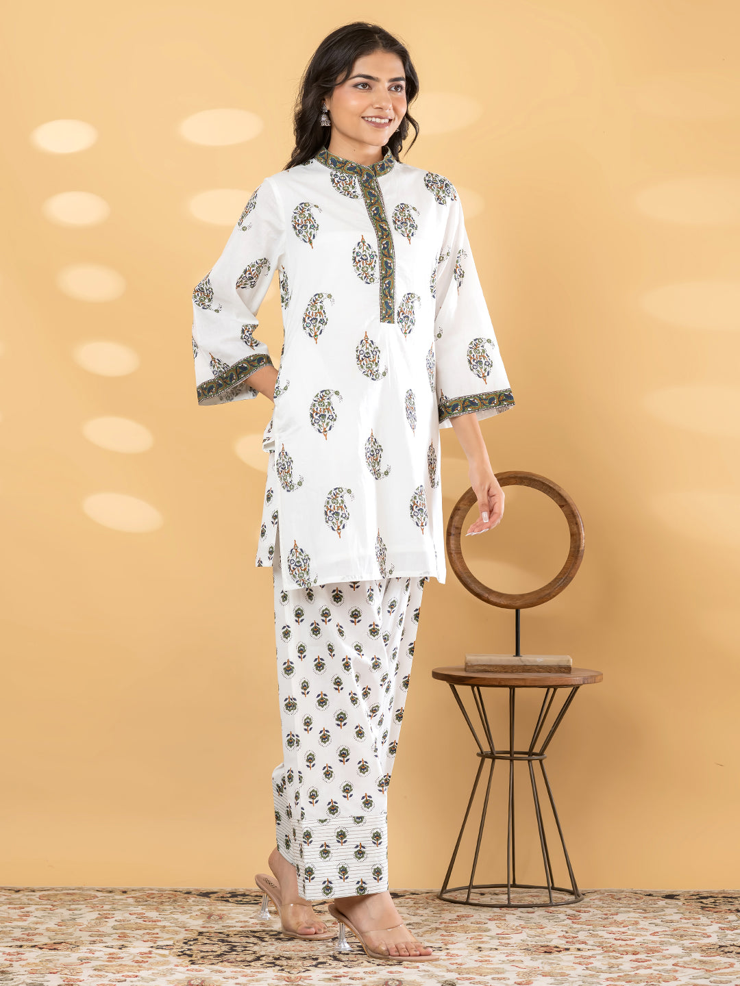 GULBAHAR FARSI WHITE / GREEN SALWAR SUIT SET