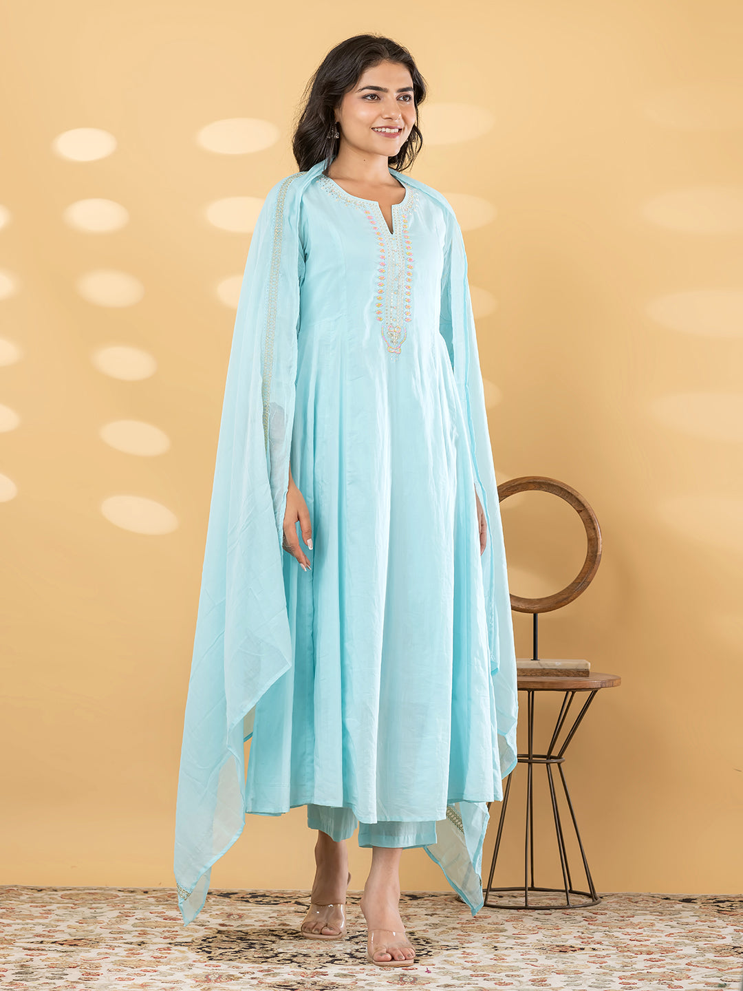 NAIRA EMBROIDERED 3PC SET - ICE BLUE