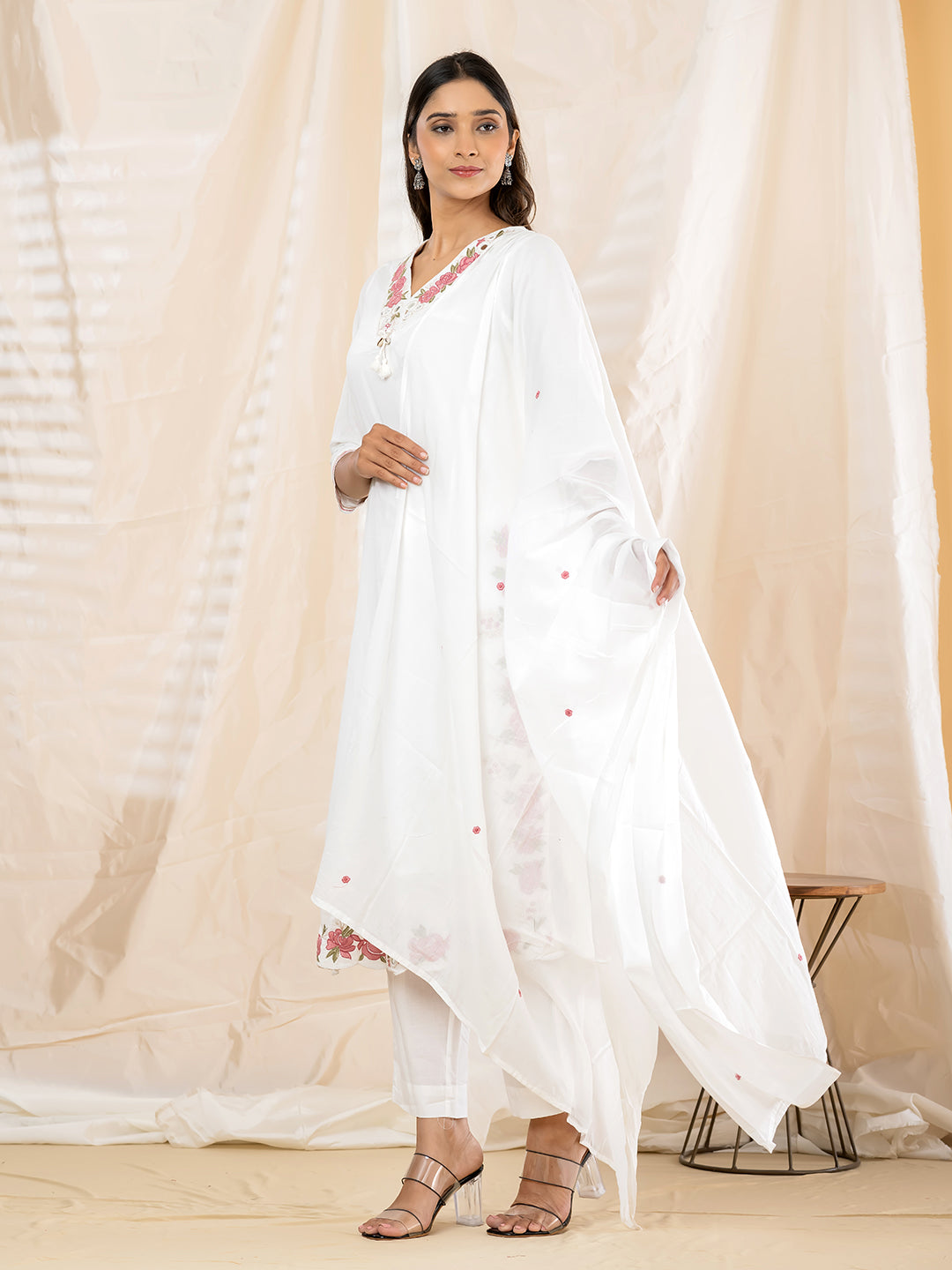 Gulrose Embroidered 3Pc Set – Ivory White